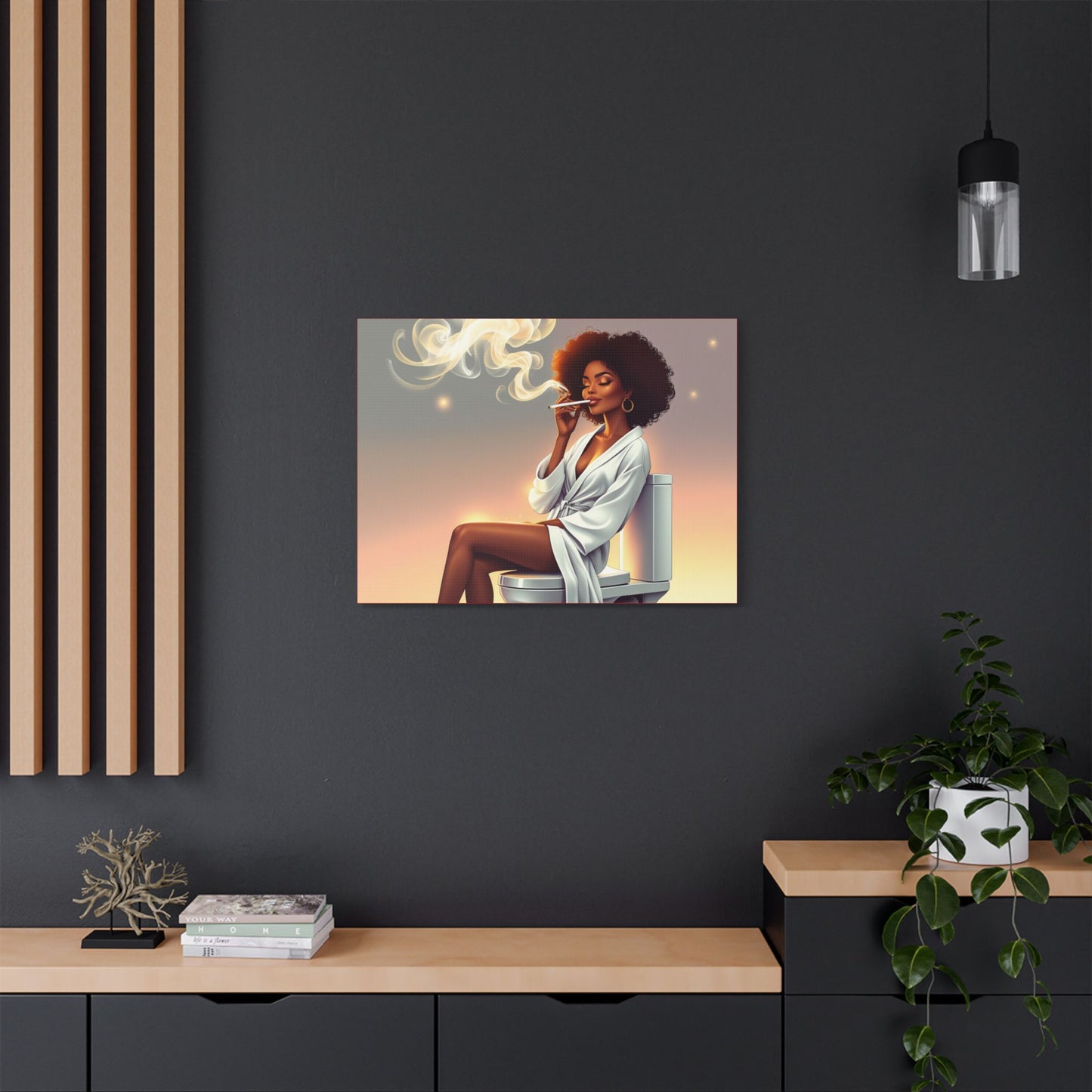 Contemporary Satin Canvas Wall Art - Stylish Leisure Scene with Female Figure