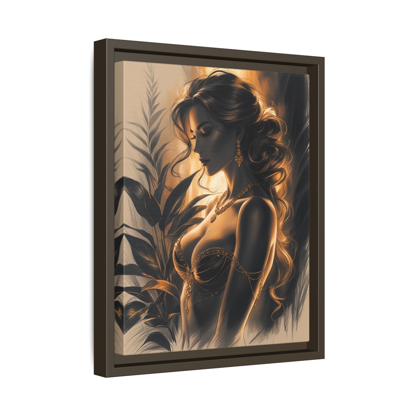Framed Matte Canvas Artwork - Elegant Woman Silhouette Decor