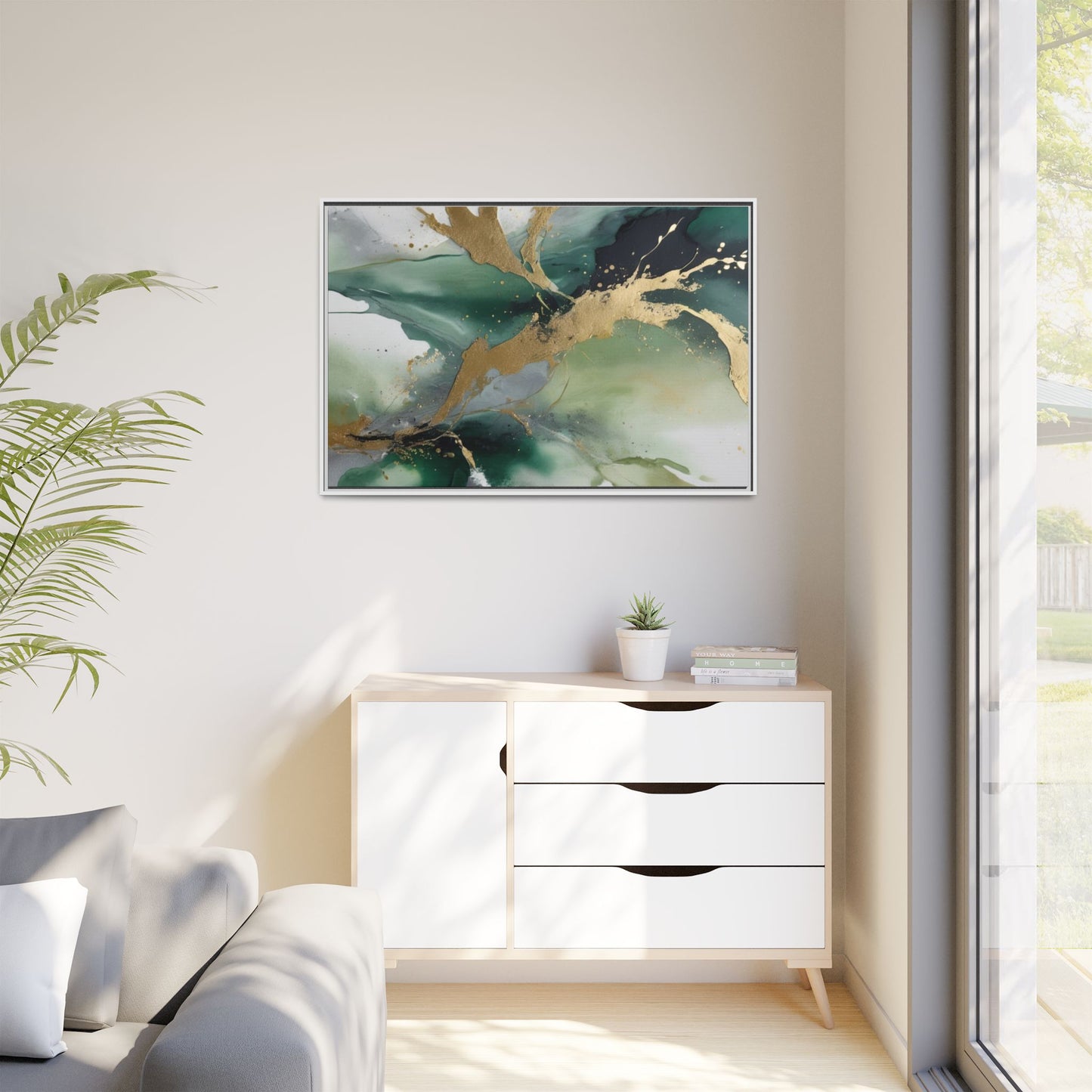 Elegant Abstract Framed Canvas Wall Art - Multi-Color Gold Accents