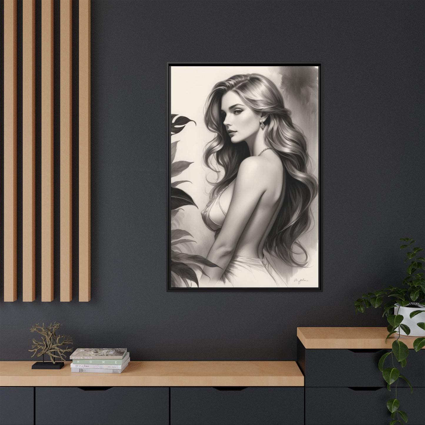 Elegant Matte Framed Art Print - Stylish Woman Portrait