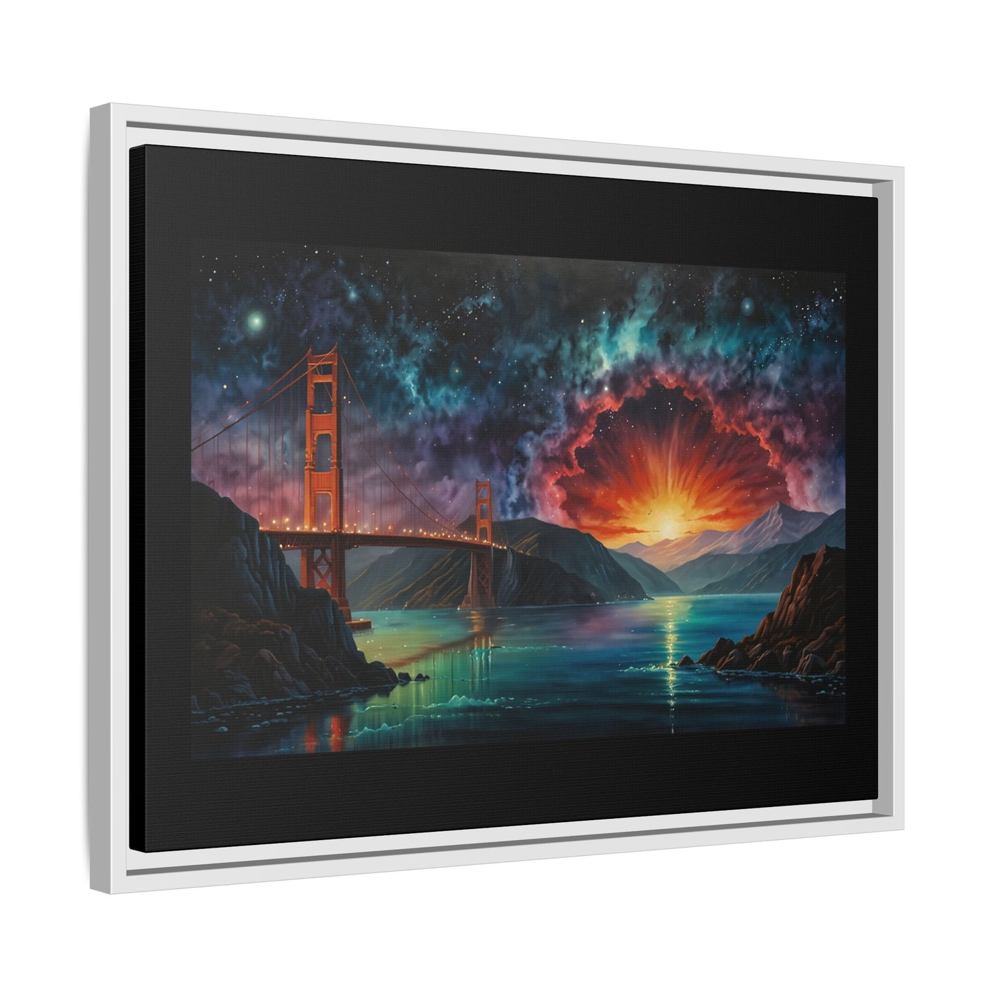 Golden Gate Sunset Framed Canvas Art - Multi-Color Wall Decor