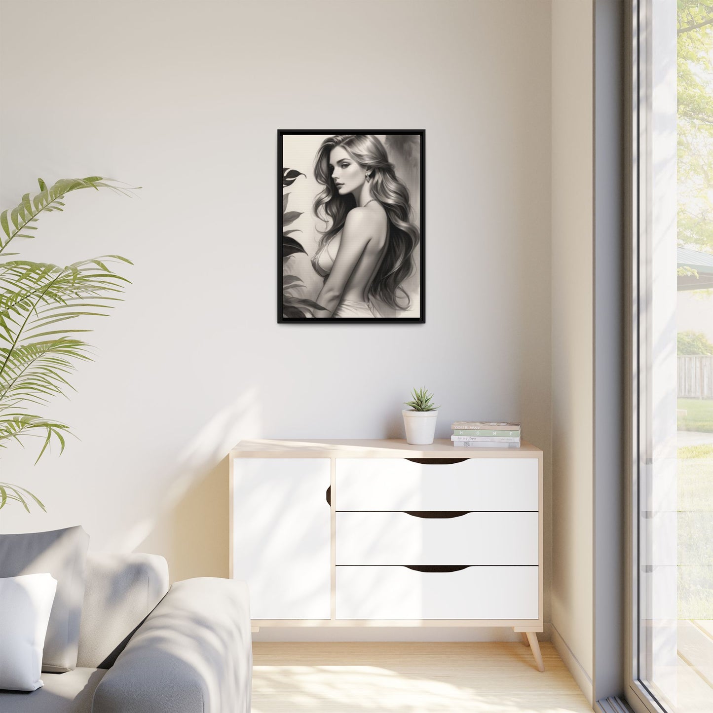 Elegant Matte Framed Art Print - Stylish Woman Portrait