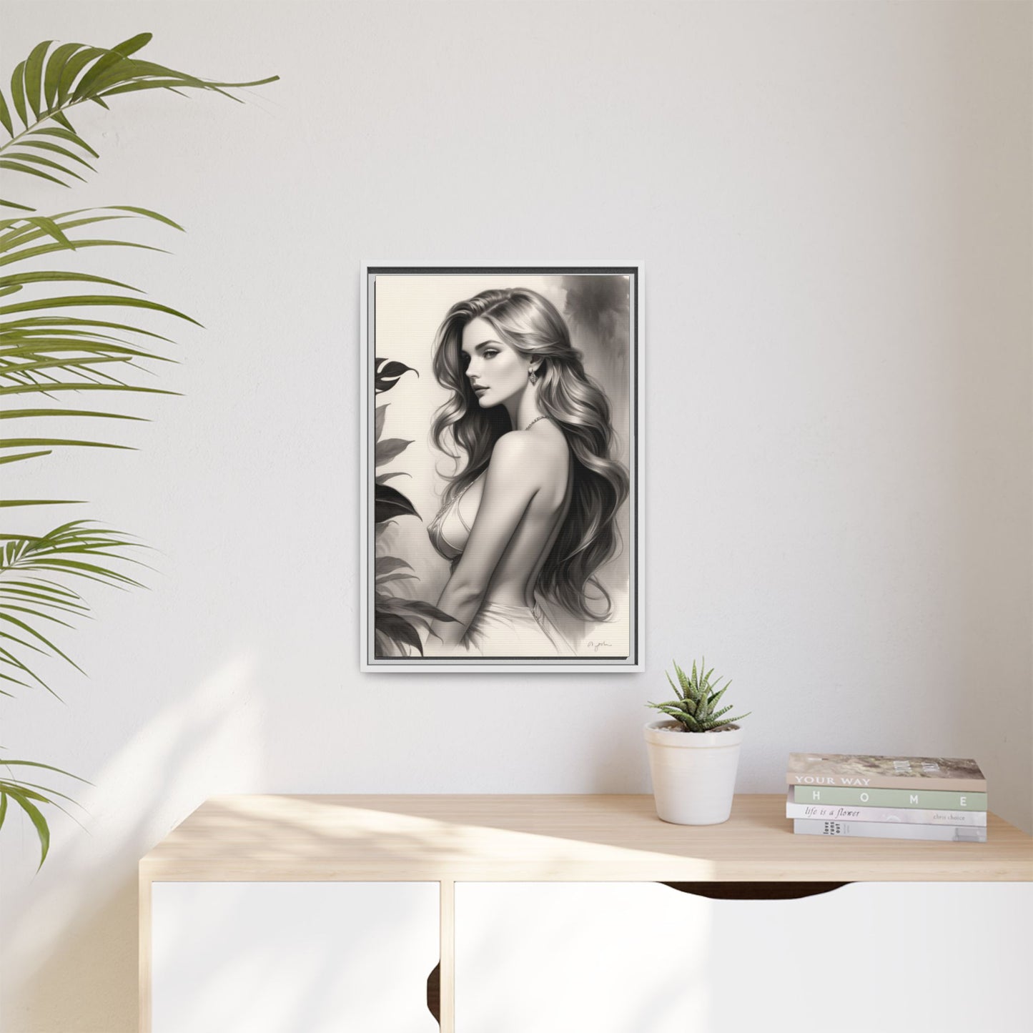 Elegant Matte Framed Art Print - Stylish Woman Portrait