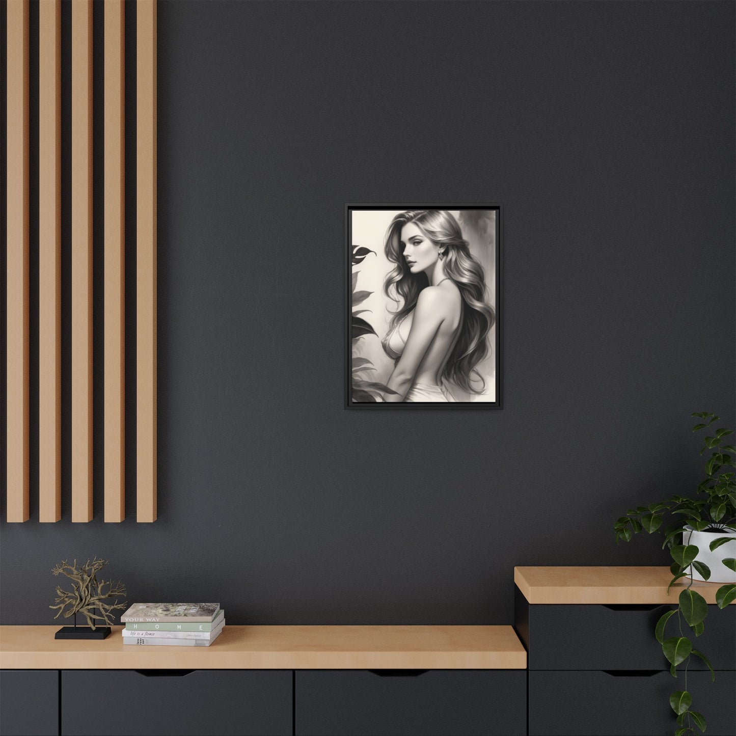 Elegant Matte Framed Art Print - Stylish Woman Portrait