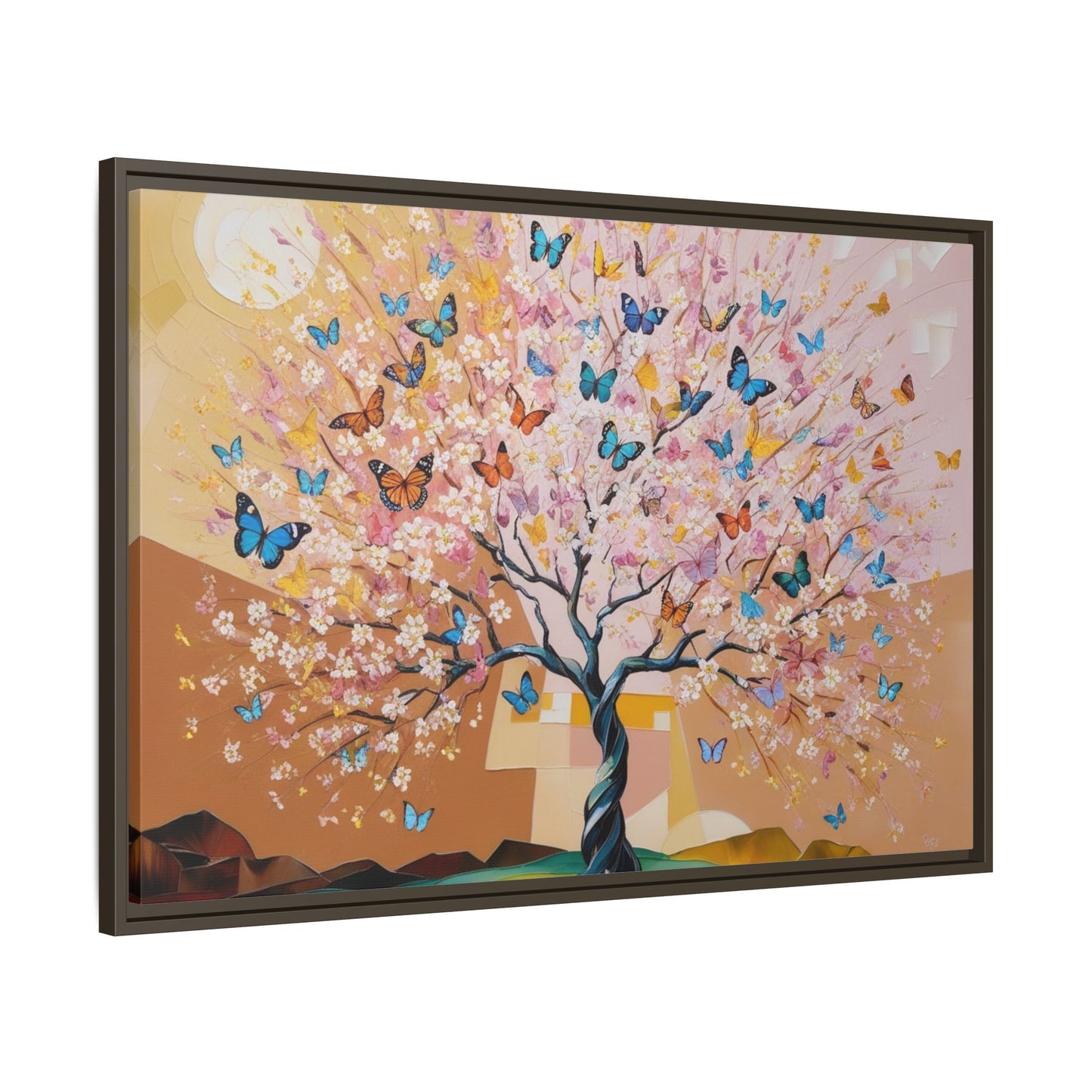 Colorful Butterfly Blossom Framed Canvas Art
