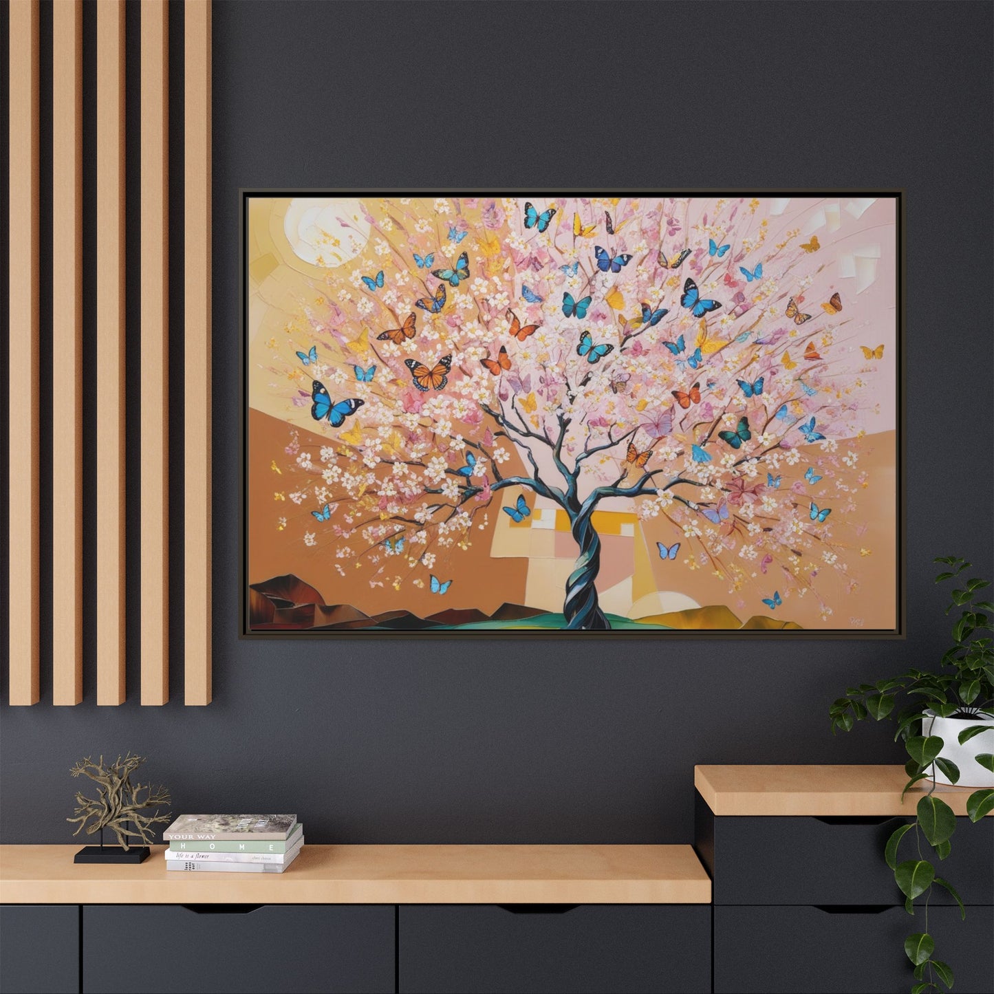 Colorful Butterfly Blossom Framed Canvas Art
