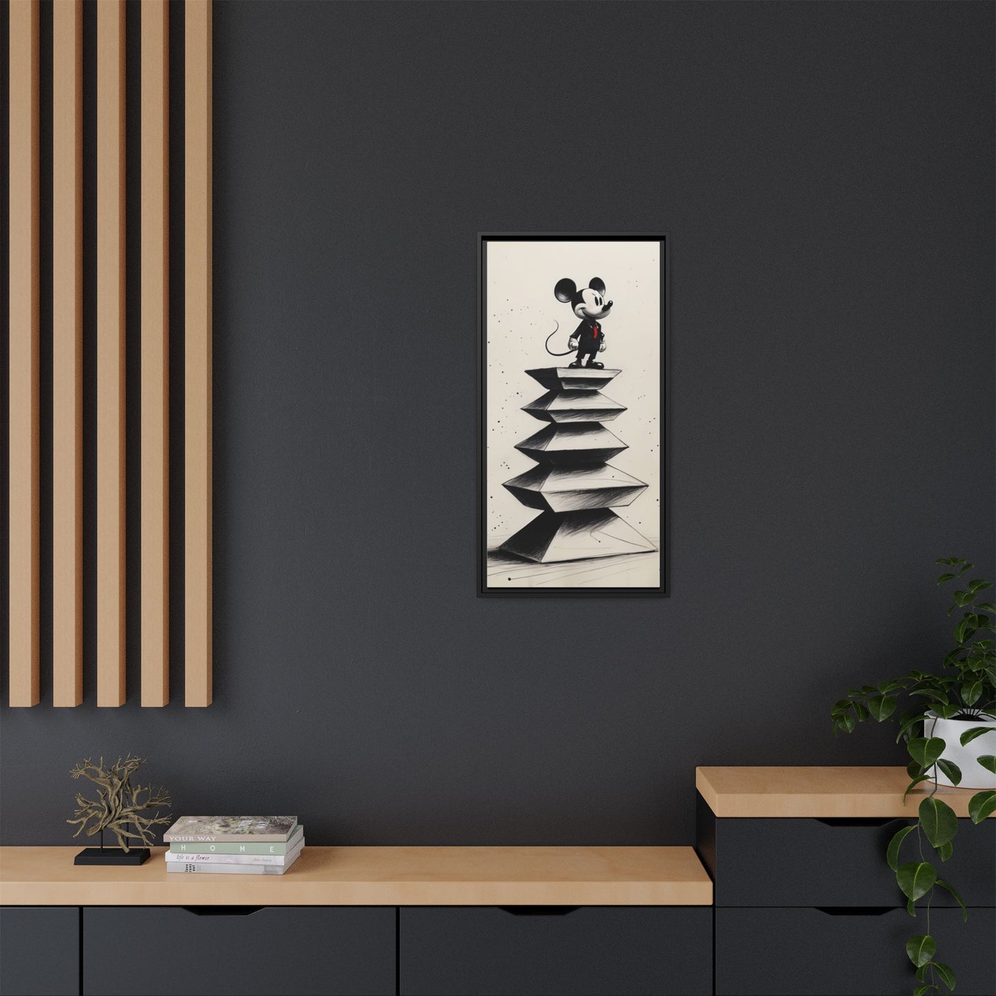 Framed Matte Canvas Art - Playful Retro Mickey Mouse Design