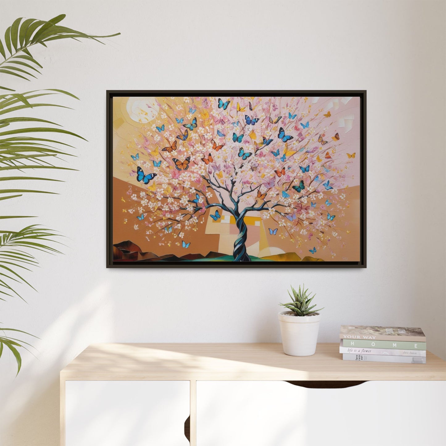 Colorful Butterfly Blossom Framed Canvas Art