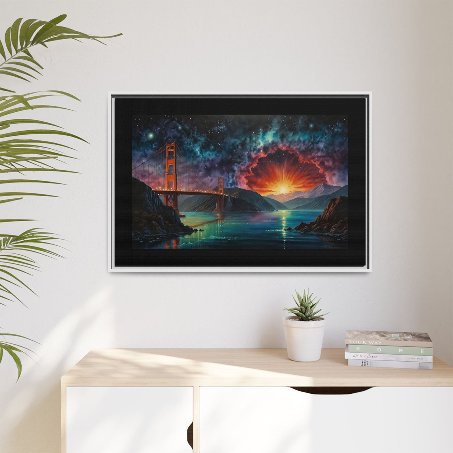 Golden Gate Sunset Framed Canvas Art - Multi-Color Wall Decor