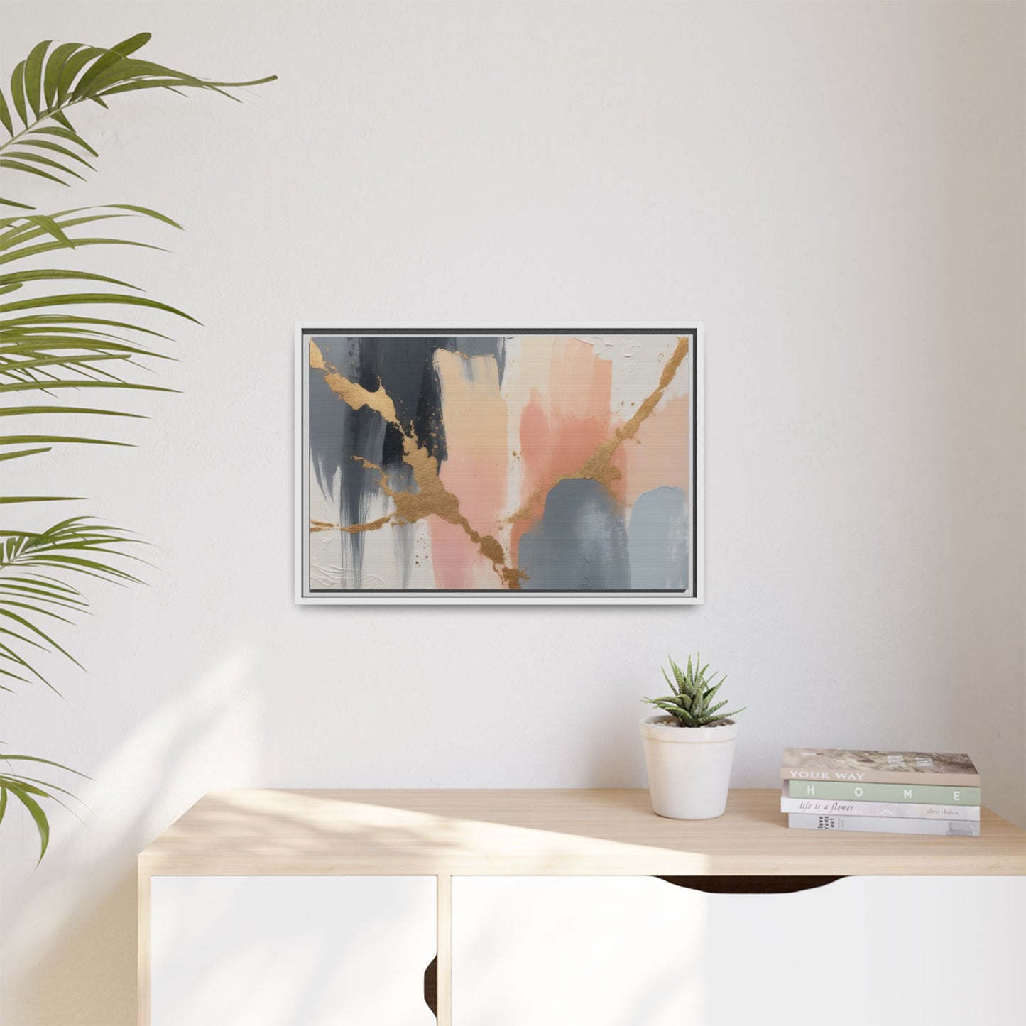 Elegant Abstract Framed Canvas Art with Gold Accents
