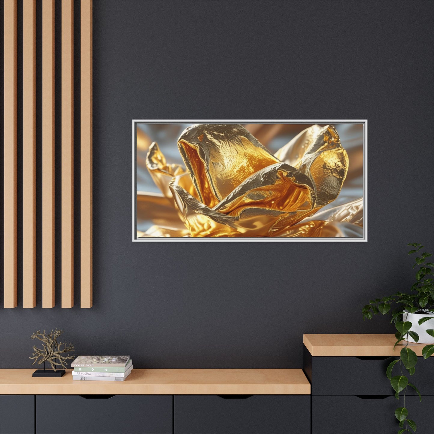 Gold Foil Rose Canvas Art - Elegant Home Decor