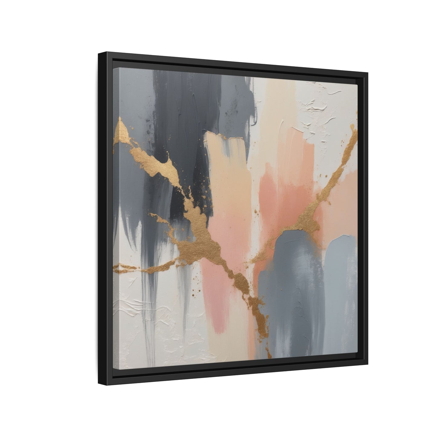 Elegant Abstract Framed Canvas Art with Gold Accents
