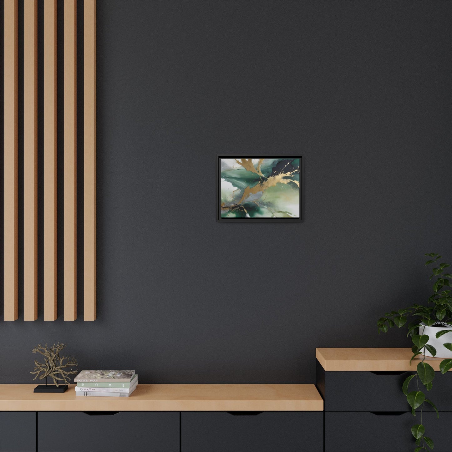 Elegant Abstract Framed Canvas Wall Art - Multi-Color Gold Accents