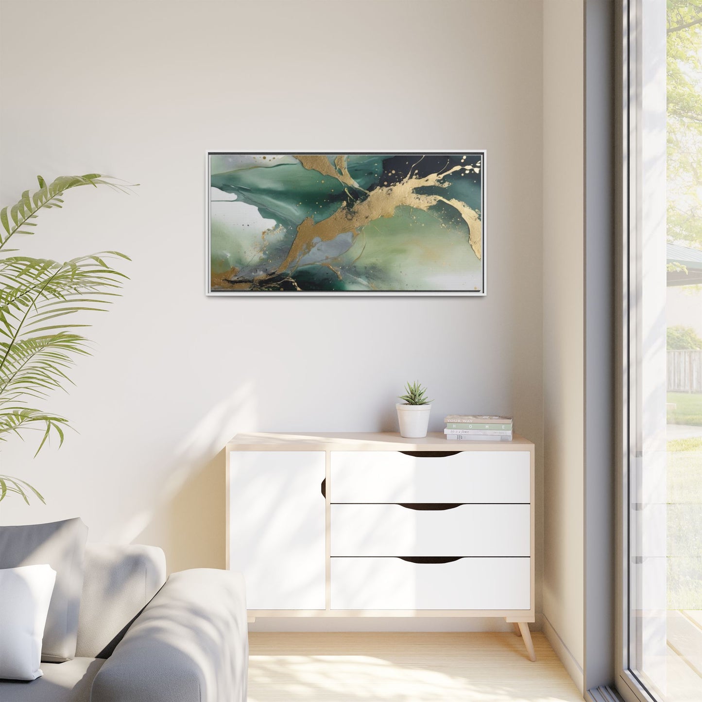 Elegant Abstract Framed Canvas Wall Art - Multi-Color Gold Accents
