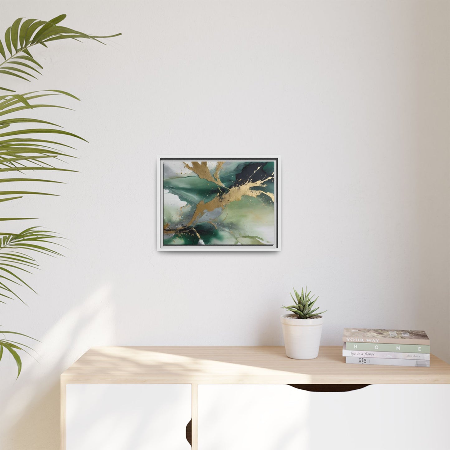 Elegant Abstract Framed Canvas Wall Art - Multi-Color Gold Accents