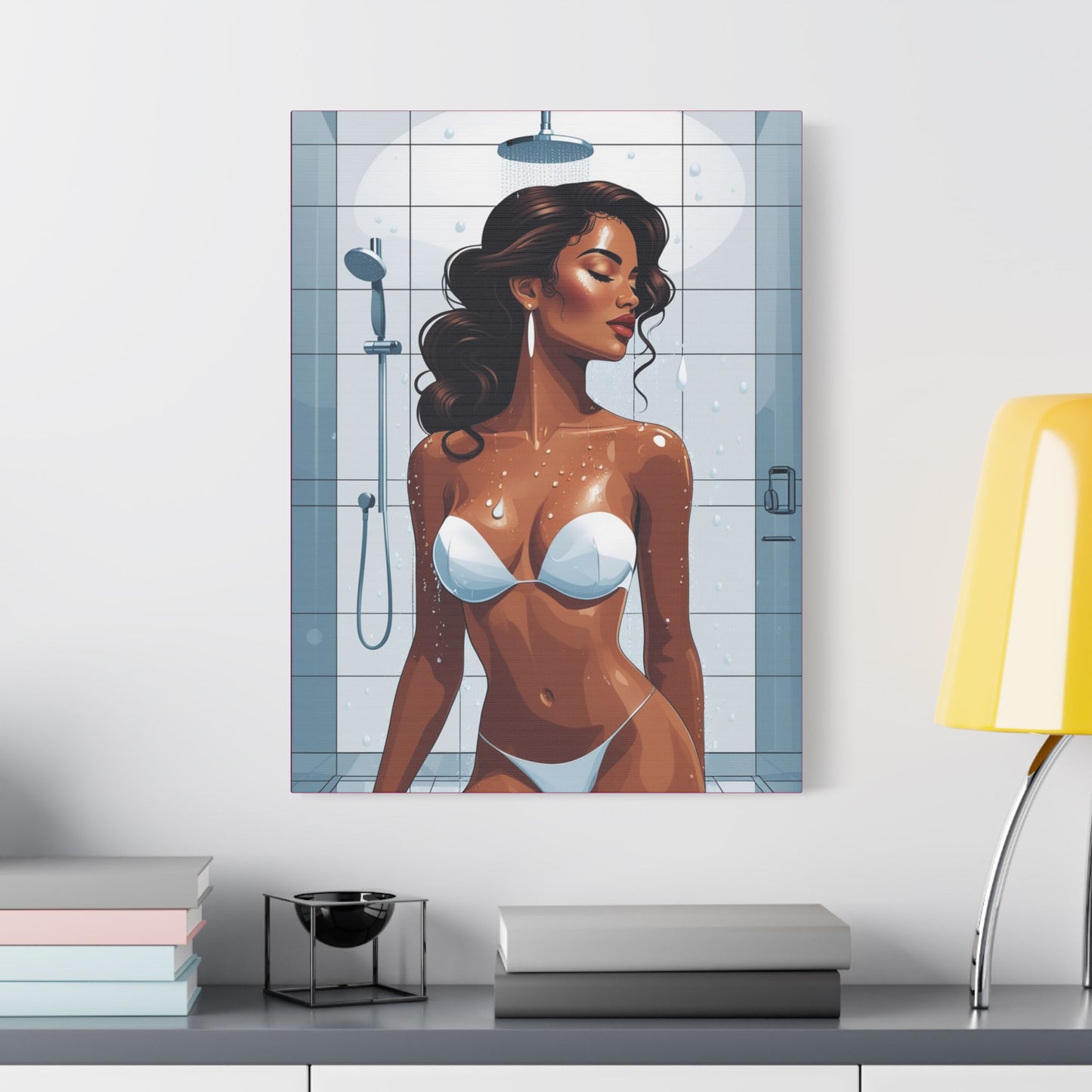Shower Goddess Art Canvas - Elegant Stretched Satin Wall Decor for Modern Homes