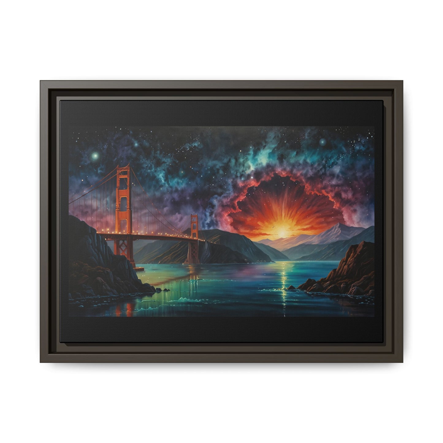 Golden Gate Sunset Framed Canvas Art - Multi-Color Wall Decor