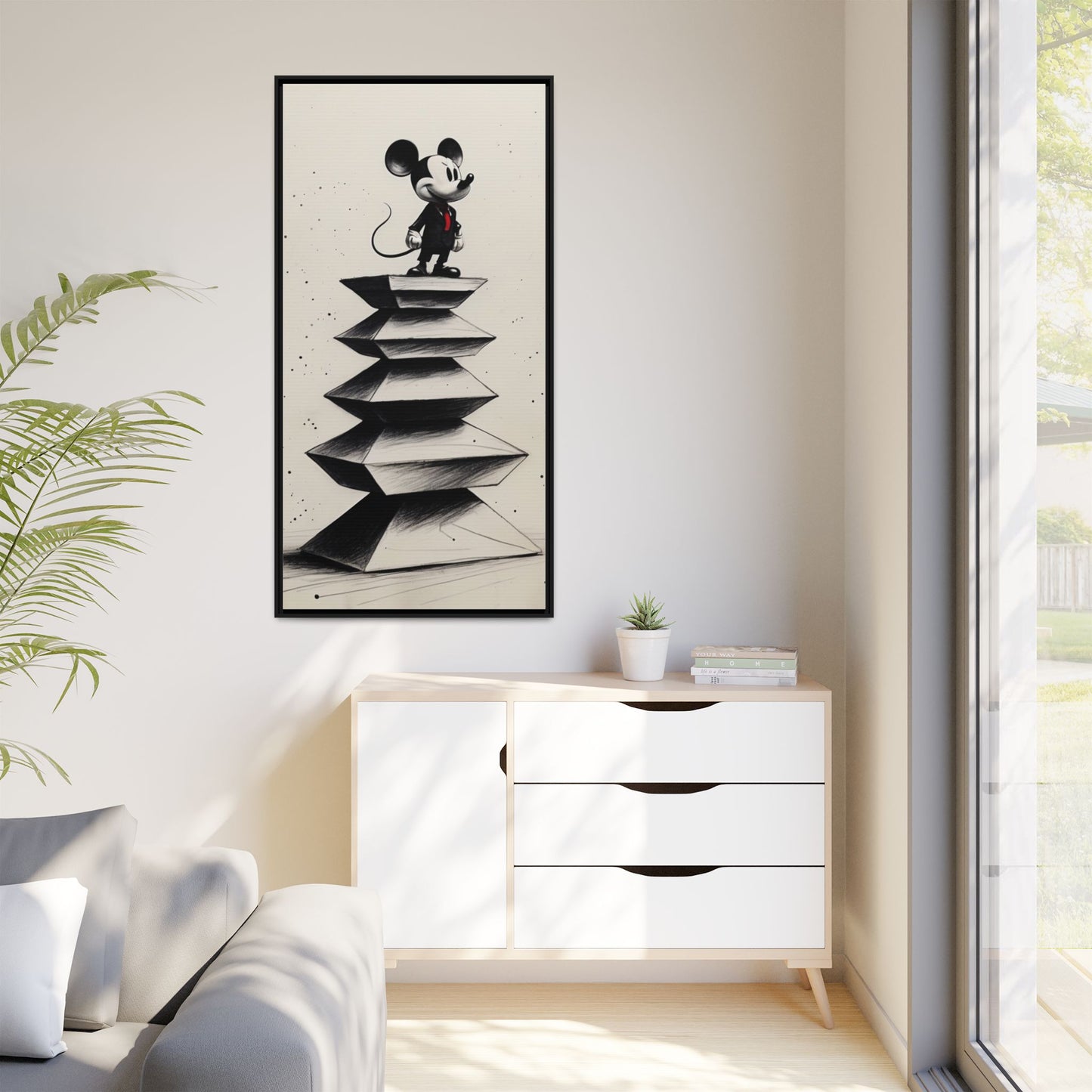 Framed Matte Canvas Art - Playful Retro Mickey Mouse Design