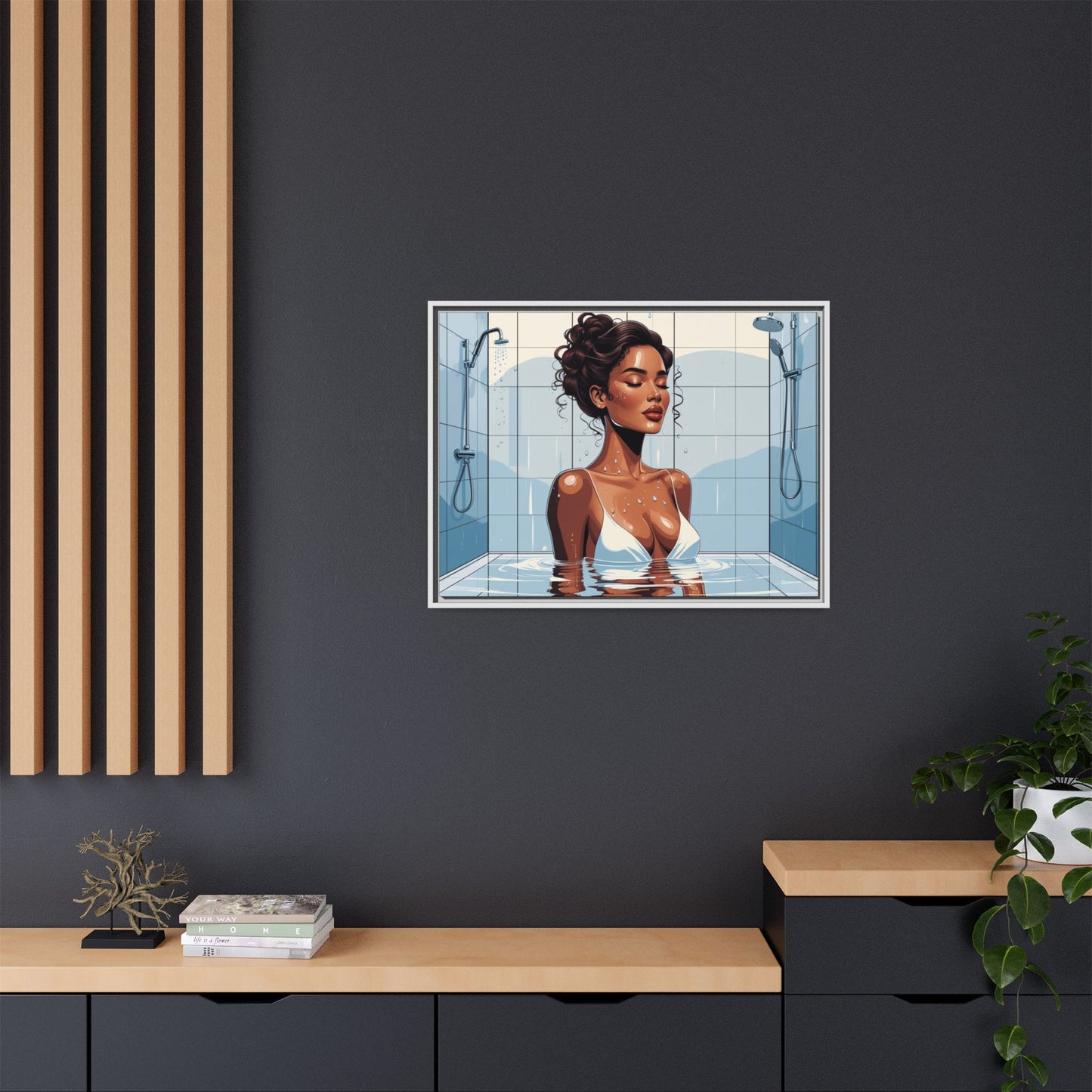 Serene Bathing Woman Canvas Art - Framed Multi-Color Wall Decor