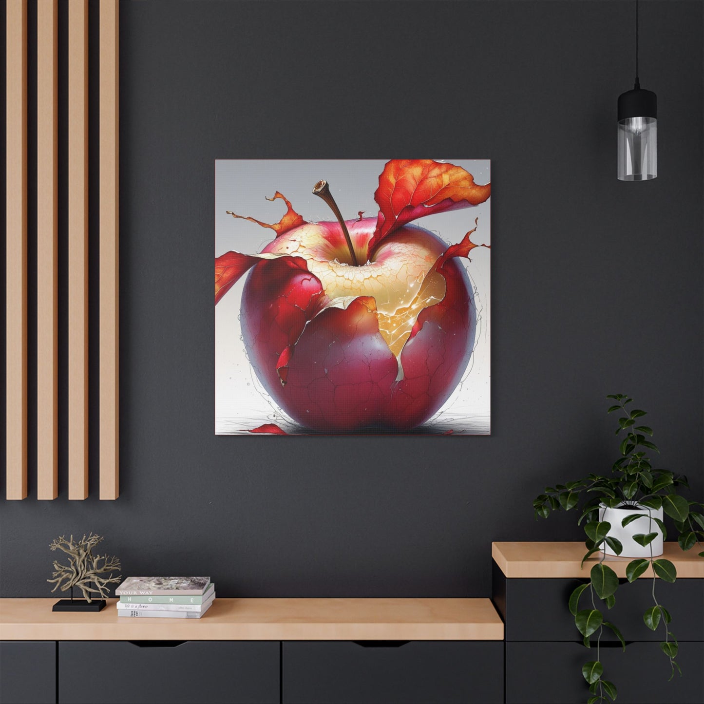 Cracked Red Apple Canvas Art – Vibrant Wall Decor for Modern Homes