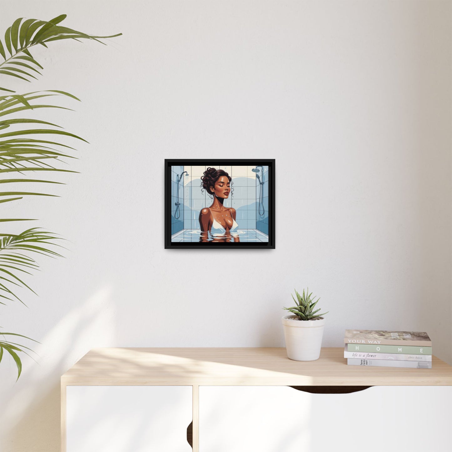 Serene Bathing Woman Canvas Art - Framed Multi-Color Wall Decor