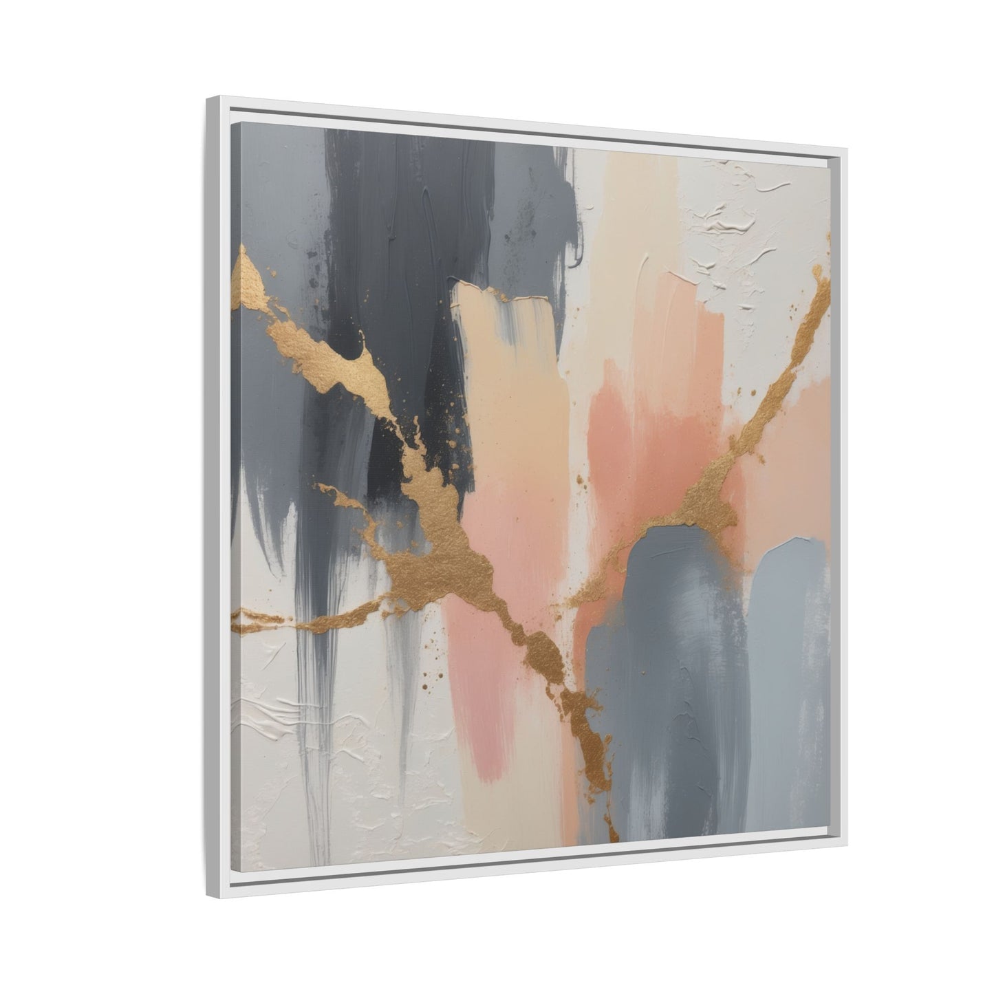Elegant Abstract Framed Canvas Art with Gold Accents