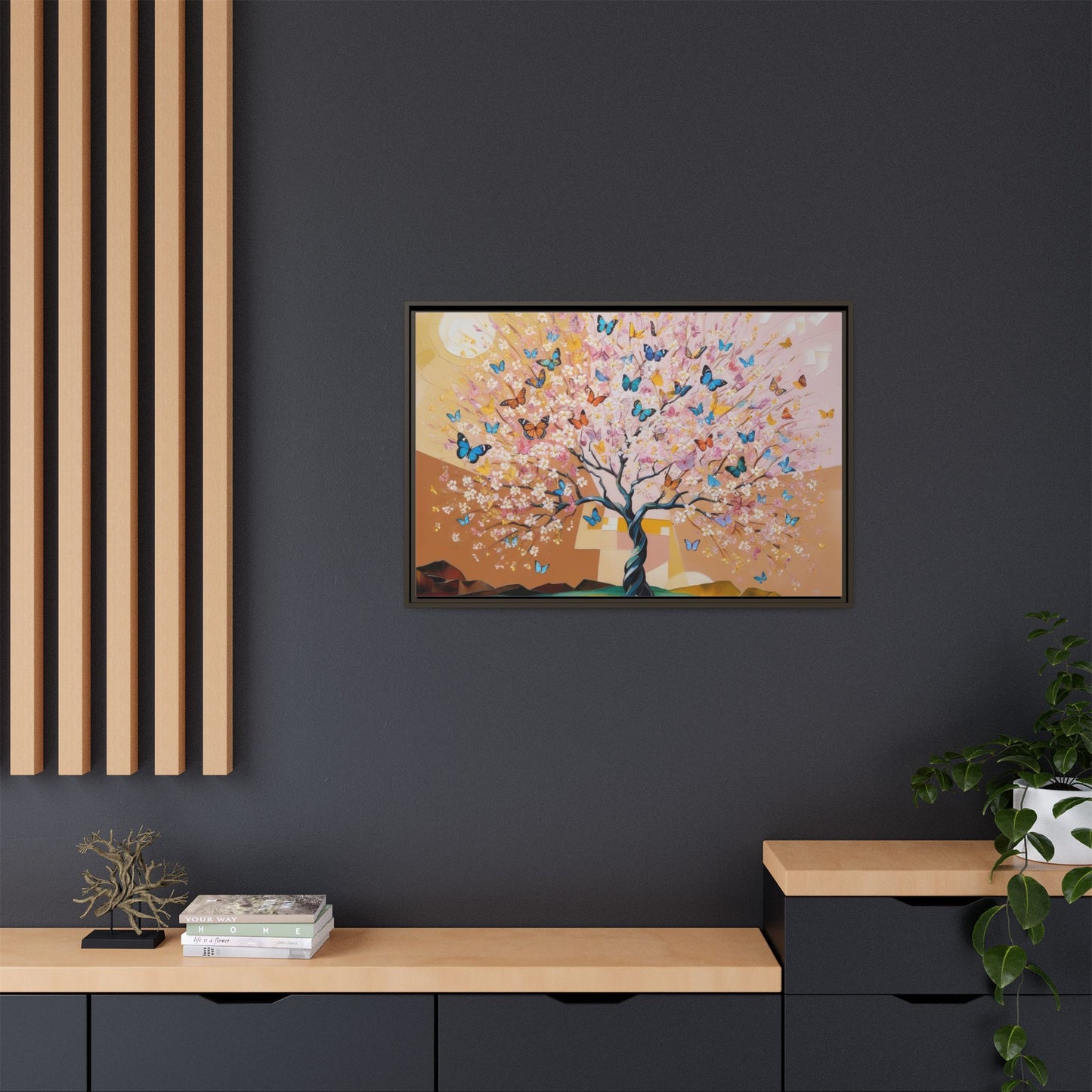 Colorful Butterfly Blossom Framed Canvas Art