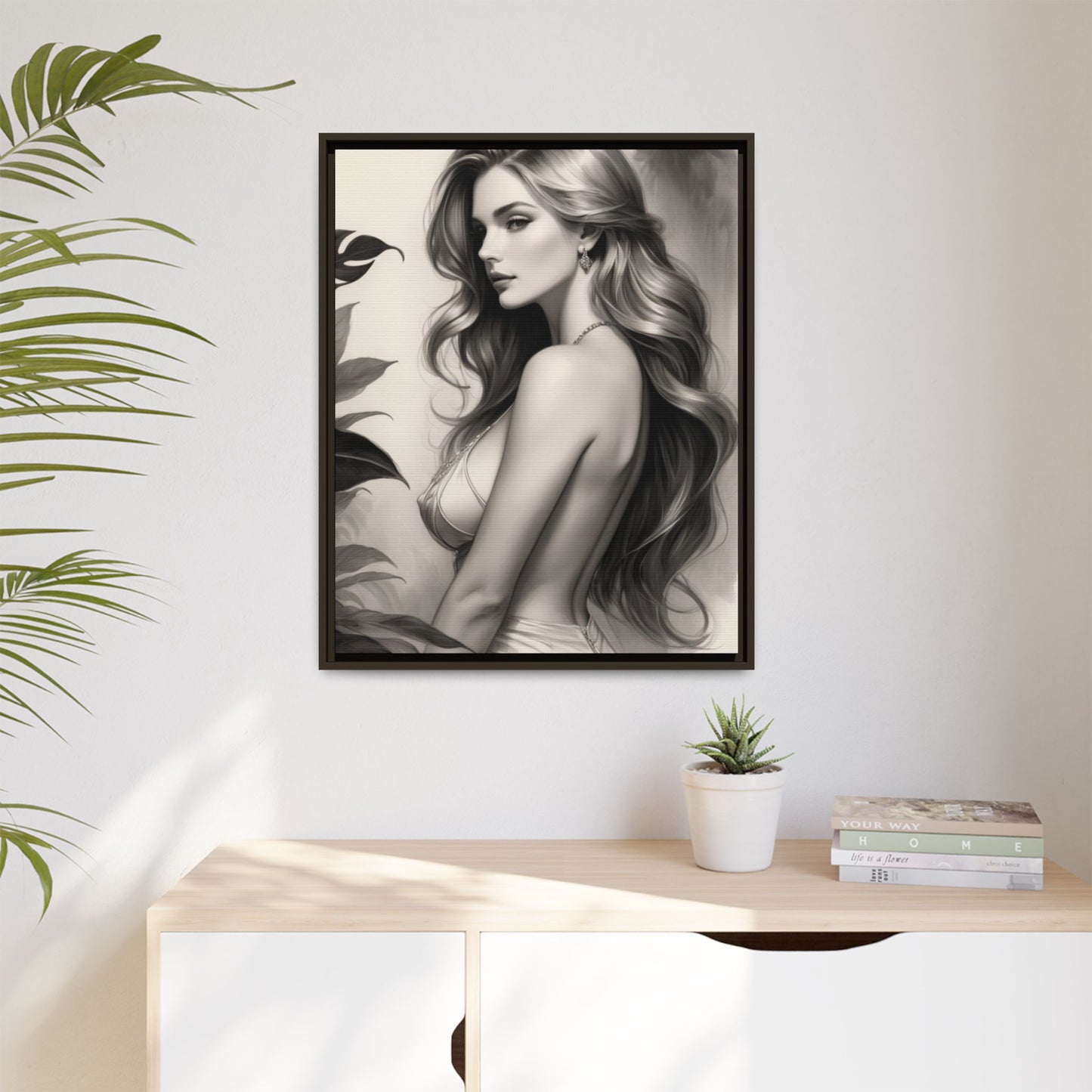 Elegant Matte Framed Art Print - Stylish Woman Portrait