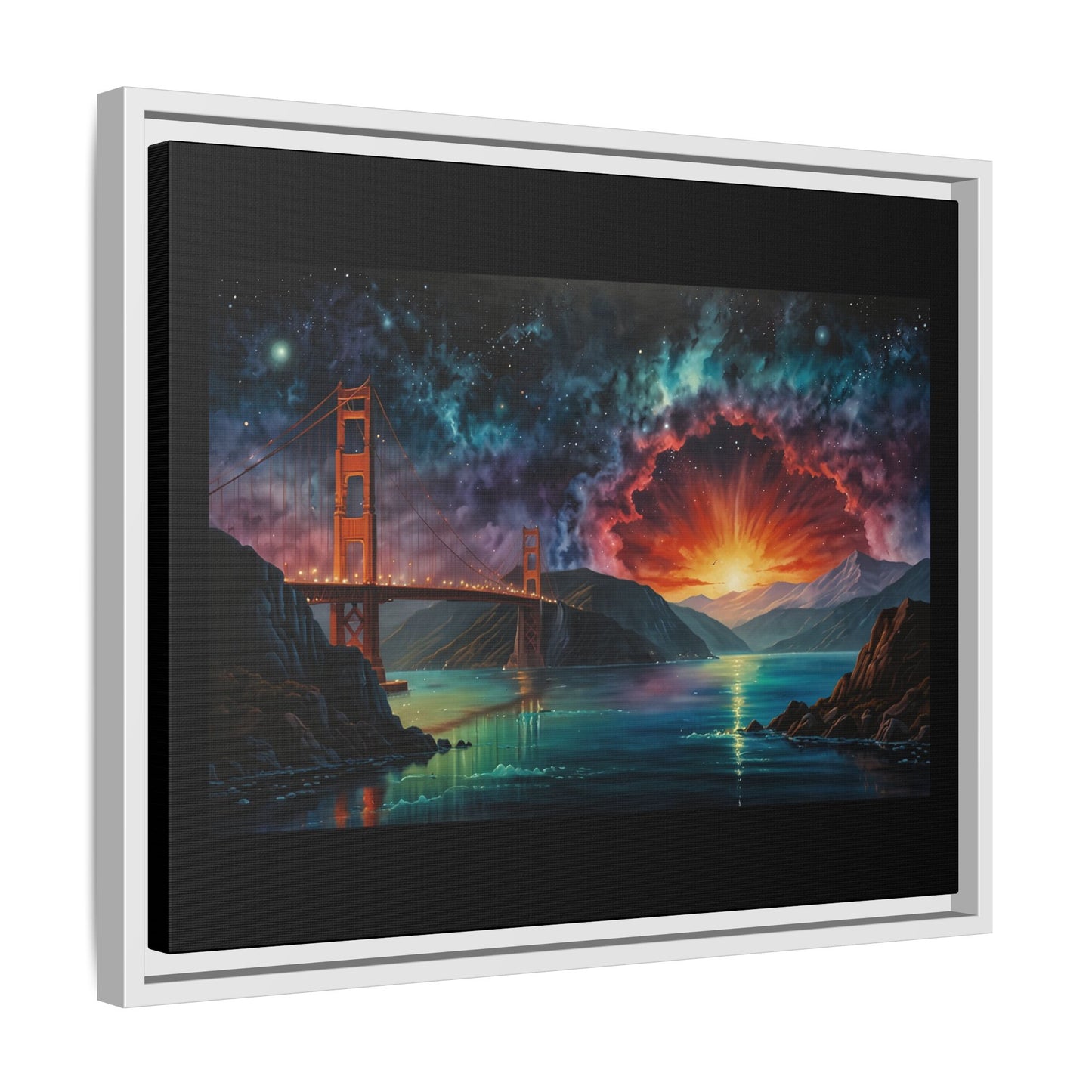 Golden Gate Sunset Framed Canvas Art - Multi-Color Wall Decor
