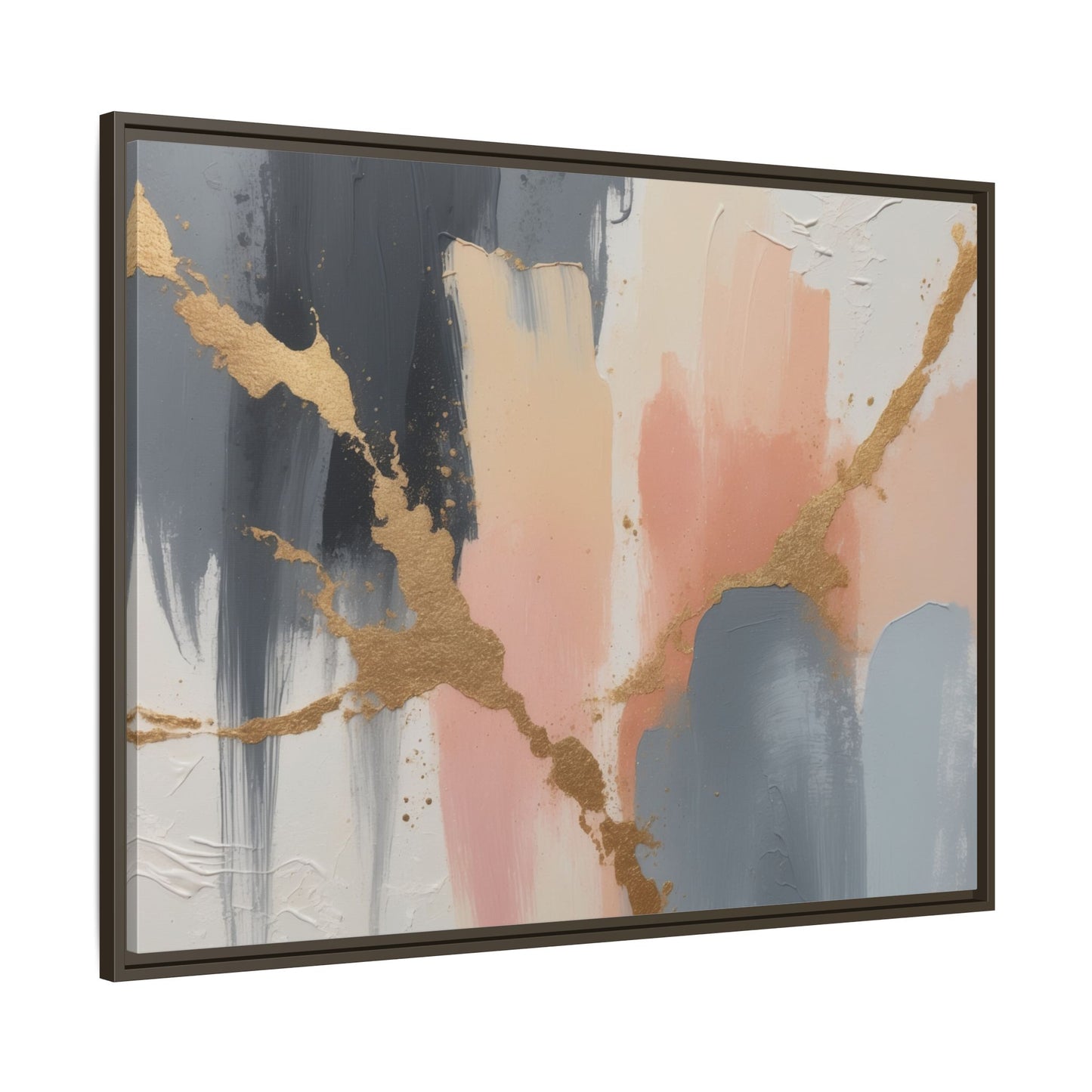 Elegant Abstract Framed Canvas Art with Gold Accents