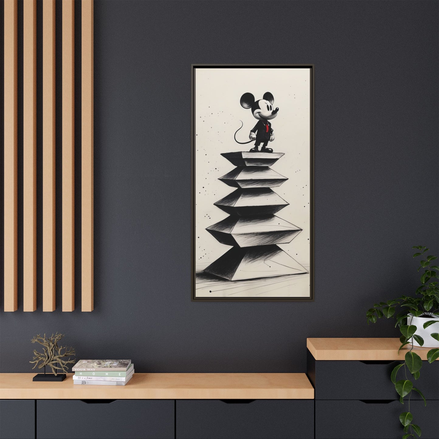 Framed Matte Canvas Art - Playful Retro Mickey Mouse Design