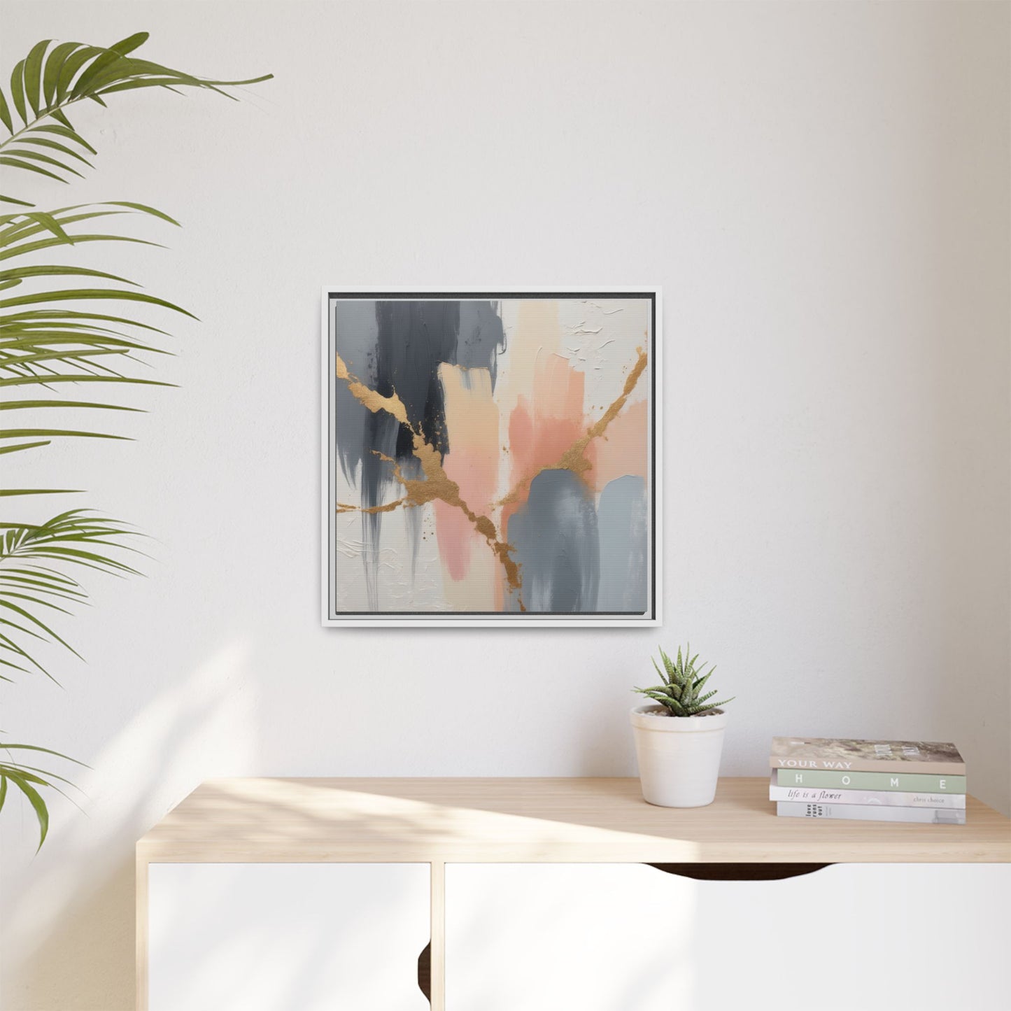 Elegant Abstract Framed Canvas Art with Gold Accents