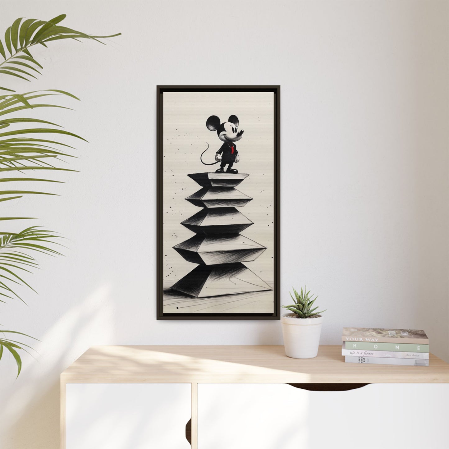 Framed Matte Canvas Art - Playful Retro Mickey Mouse Design