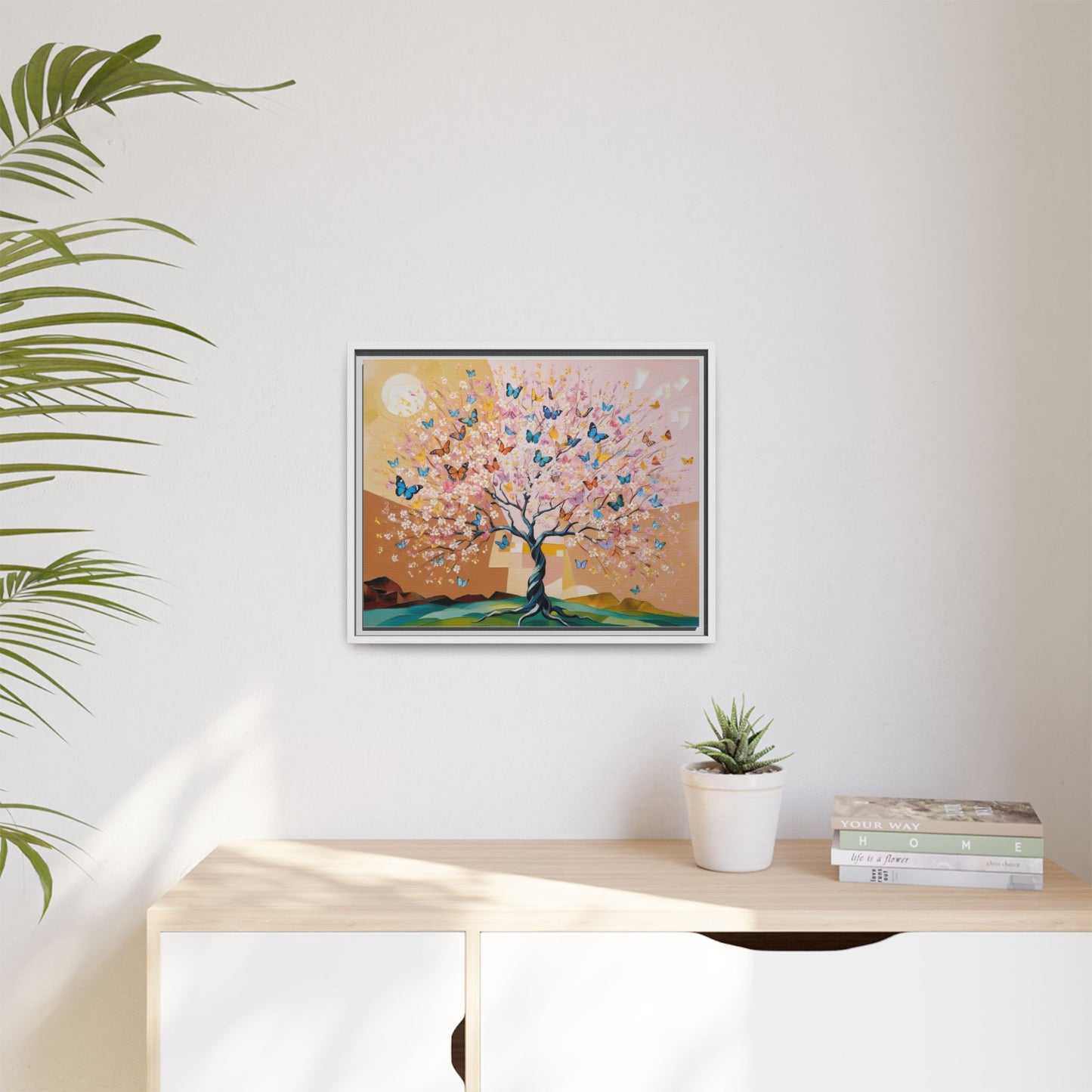 Colorful Butterfly Blossom Framed Canvas Art