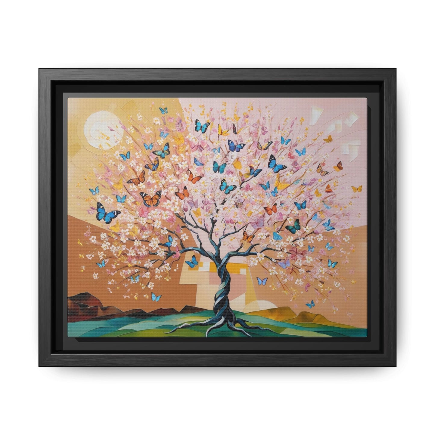 Colorful Butterfly Blossom Framed Canvas Art