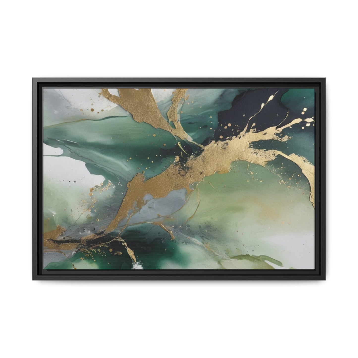 Elegant Abstract Framed Canvas Wall Art - Multi-Color Gold Accents