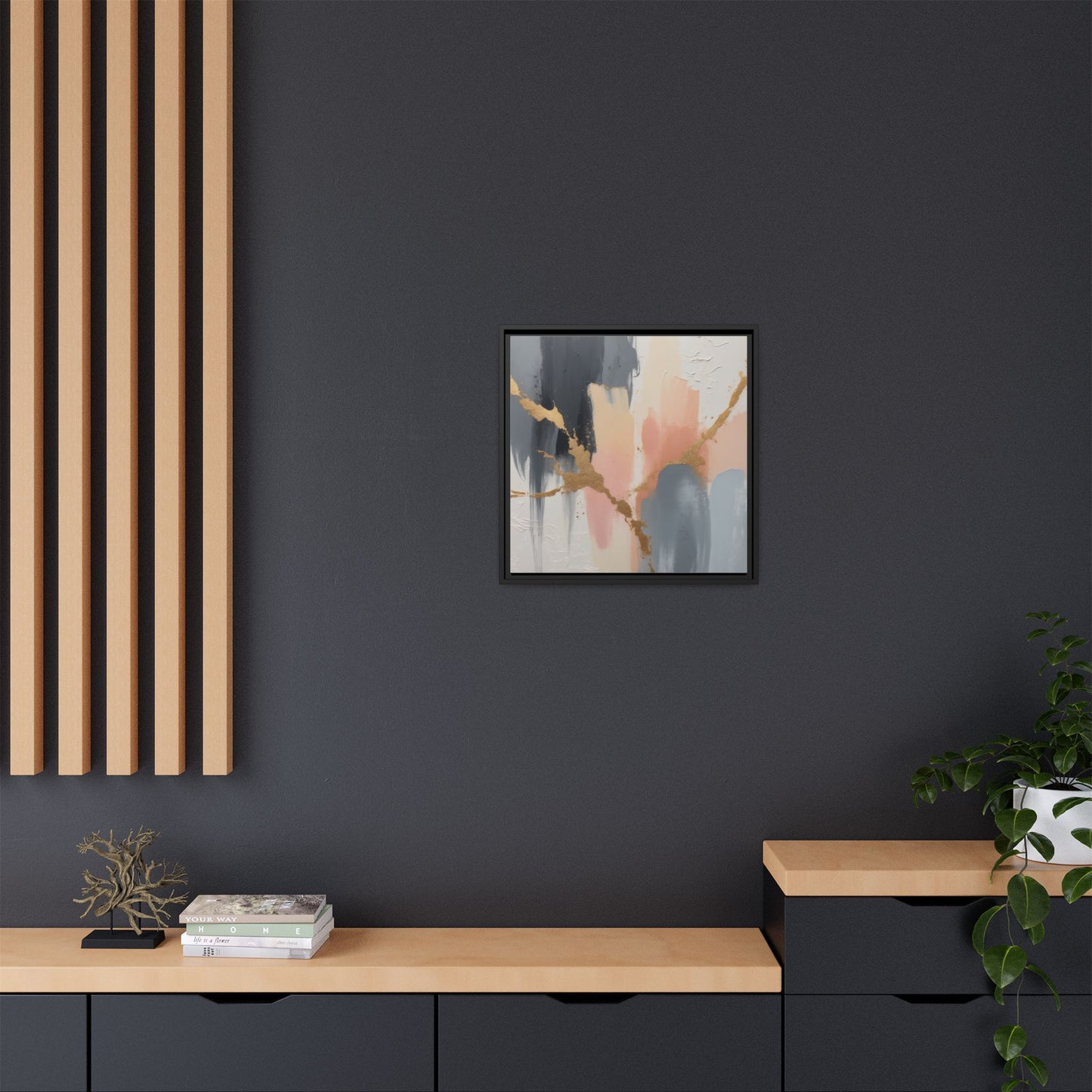 Elegant Abstract Framed Canvas Art with Gold Accents