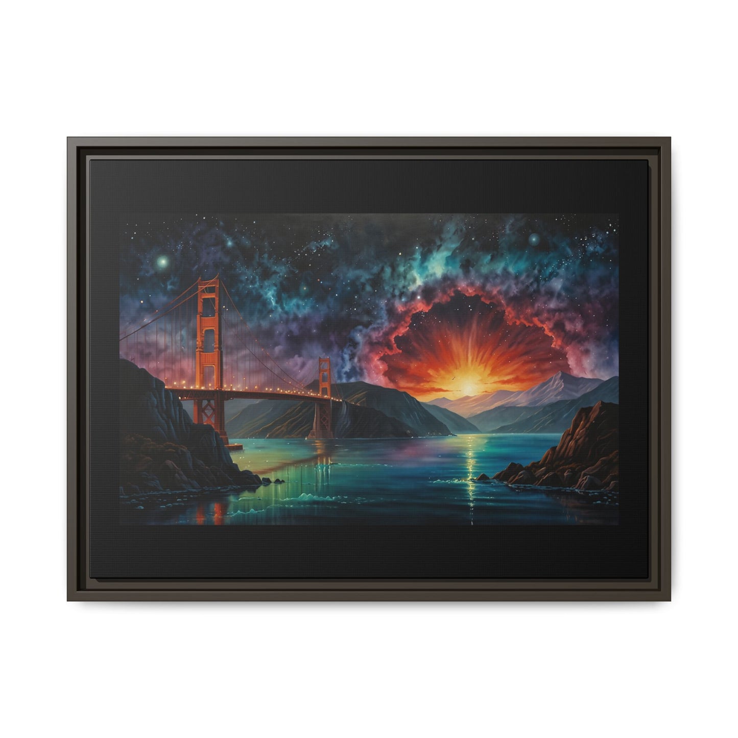 Golden Gate Sunset Framed Canvas Art - Multi-Color Wall Decor