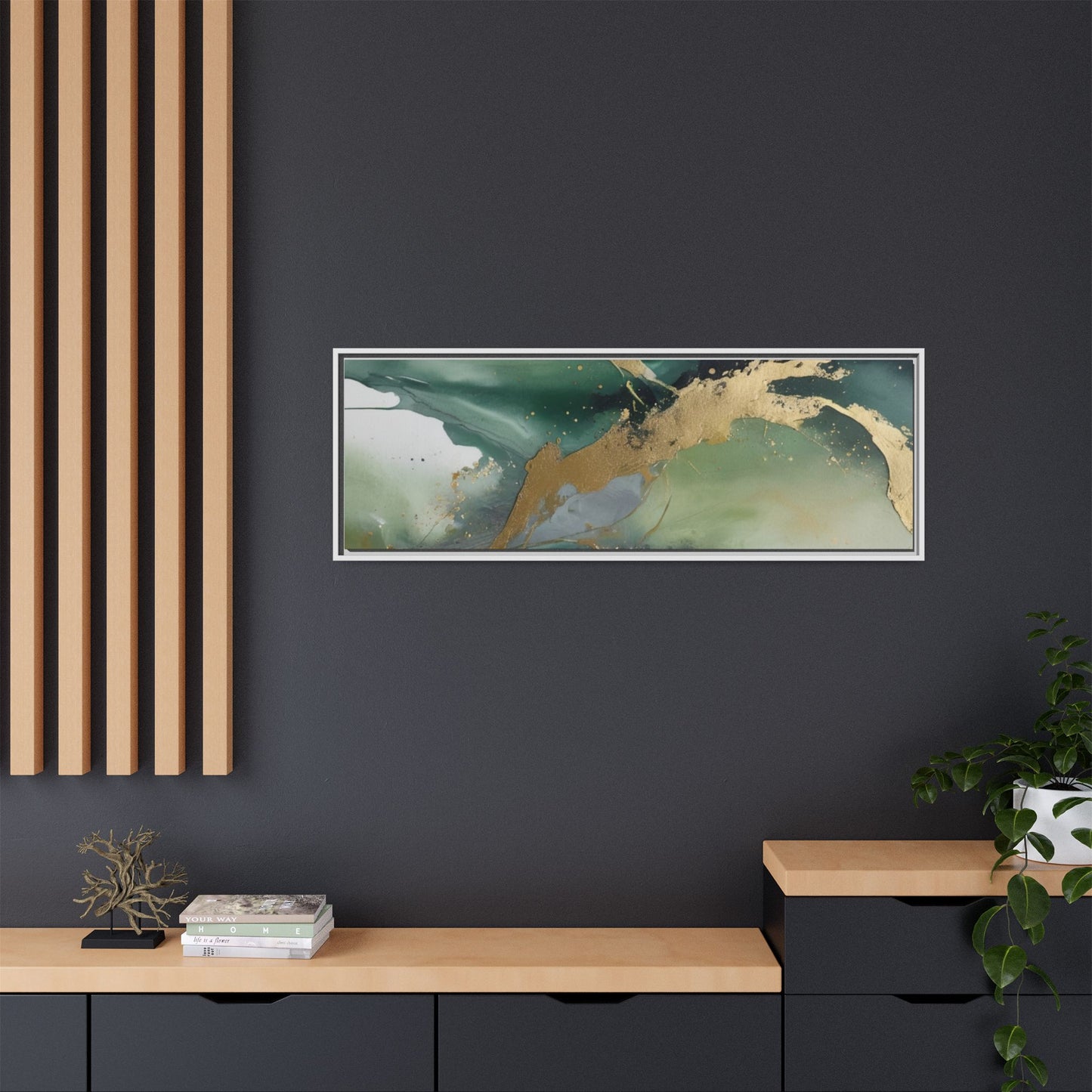 Elegant Abstract Framed Canvas Wall Art - Multi-Color Gold Accents