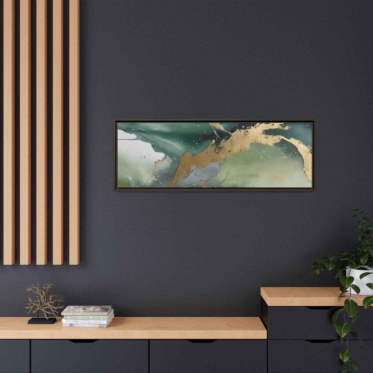 Elegant Abstract Framed Canvas Wall Art - Multi-Color Gold Accents