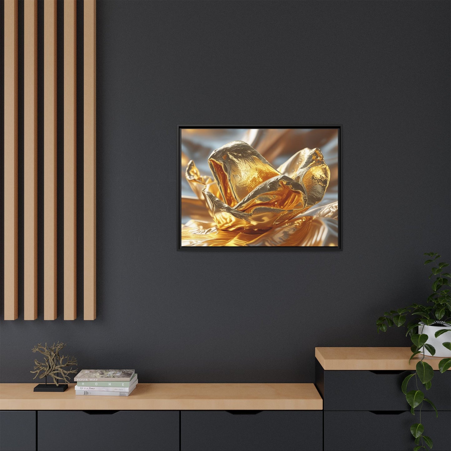 Gold Foil Rose Canvas Art - Elegant Home Decor