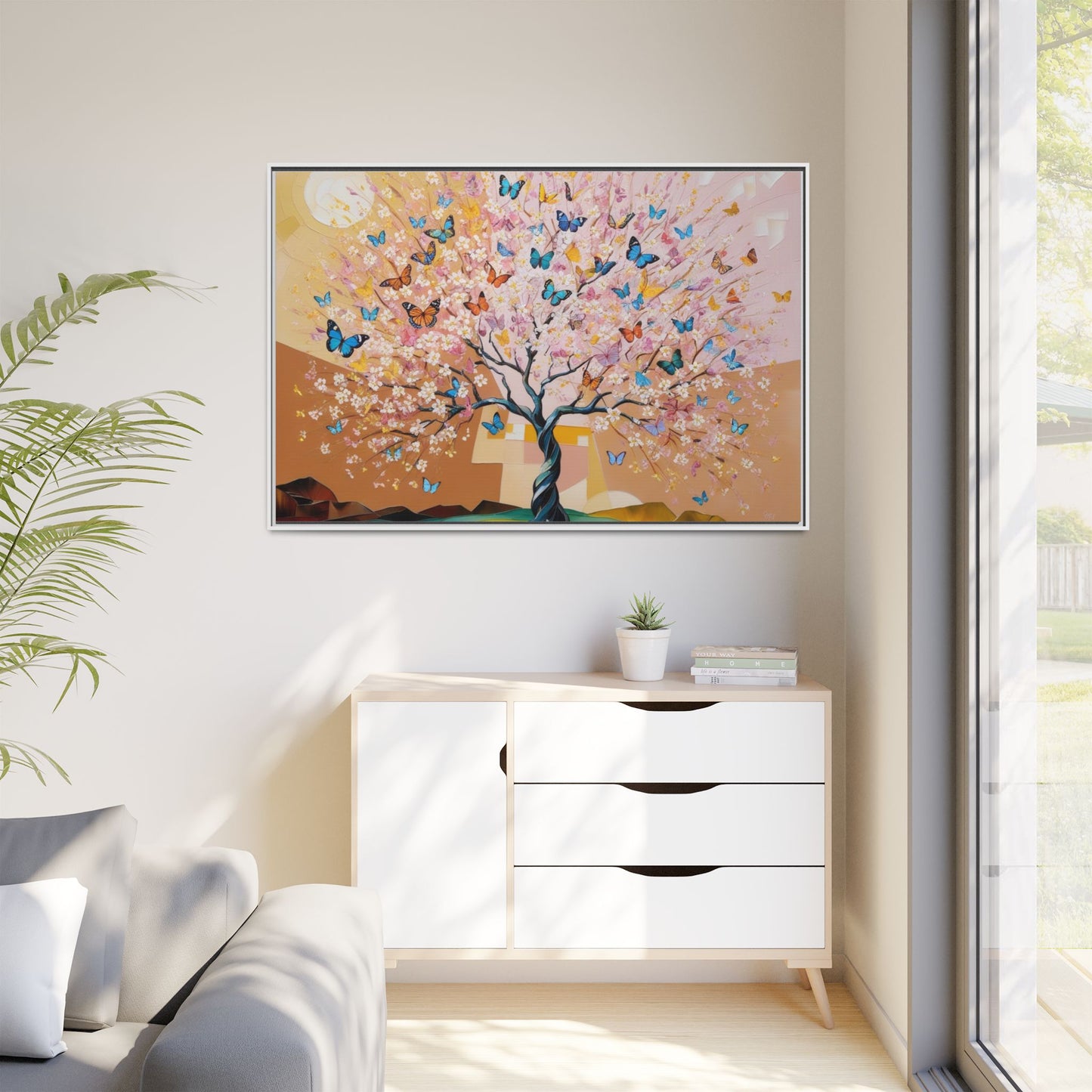Colorful Butterfly Blossom Framed Canvas Art