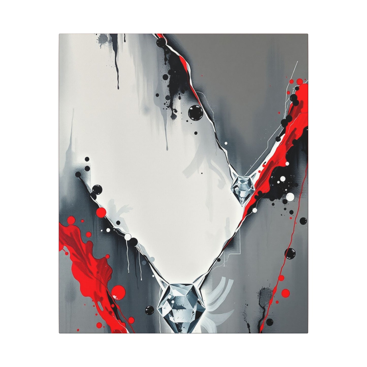 Modern Abstract Wall Art Canvas - Grey and Red Splatter Design