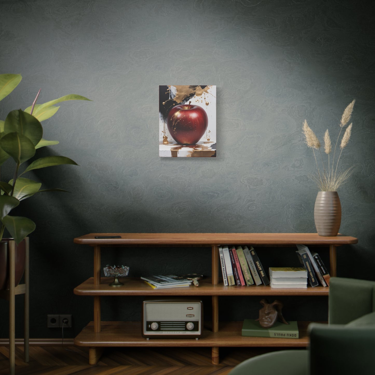 Gold Splashed Red Apple Canvas Art - 1.25" Stretched Wall Decor