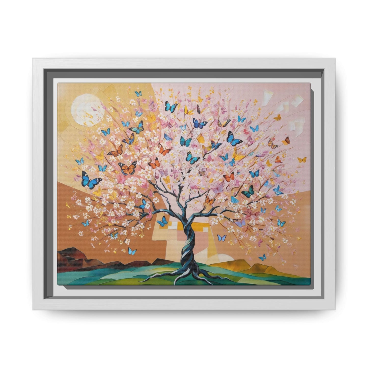 Colorful Butterfly Blossom Framed Canvas Art