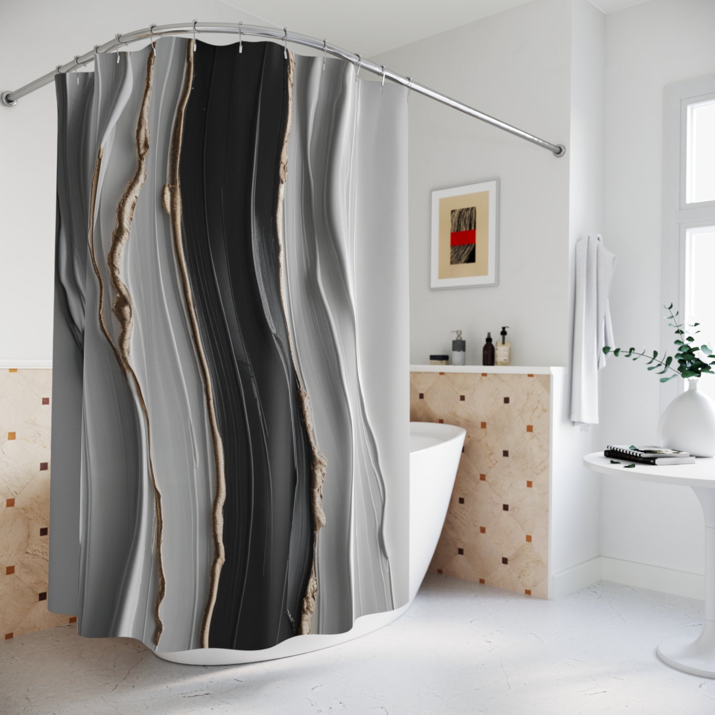Elegant Modern Shower Curtain with Abstract Design