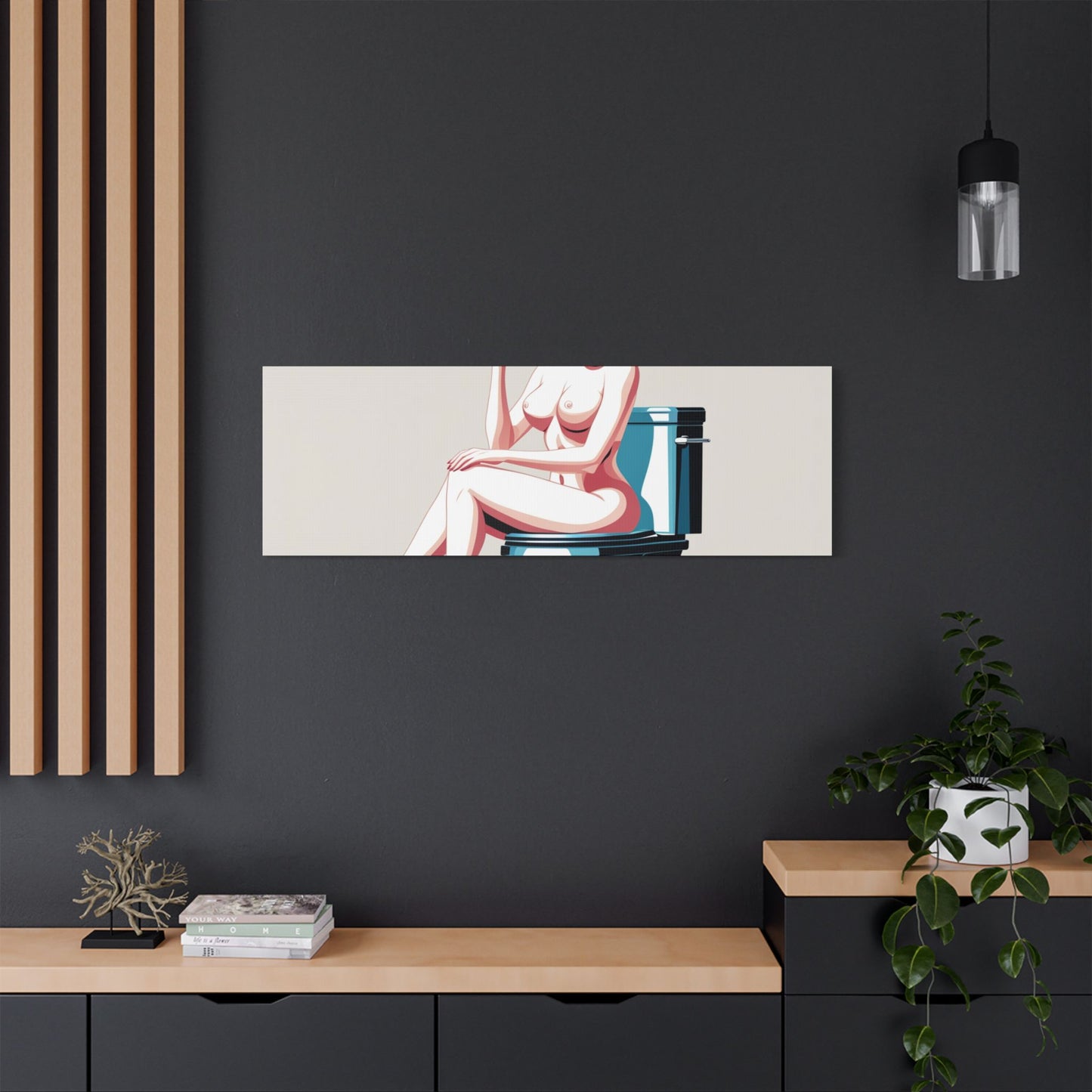 Retro Vintage Art Canvas Print - Sensual Woman Smoking on Toilet