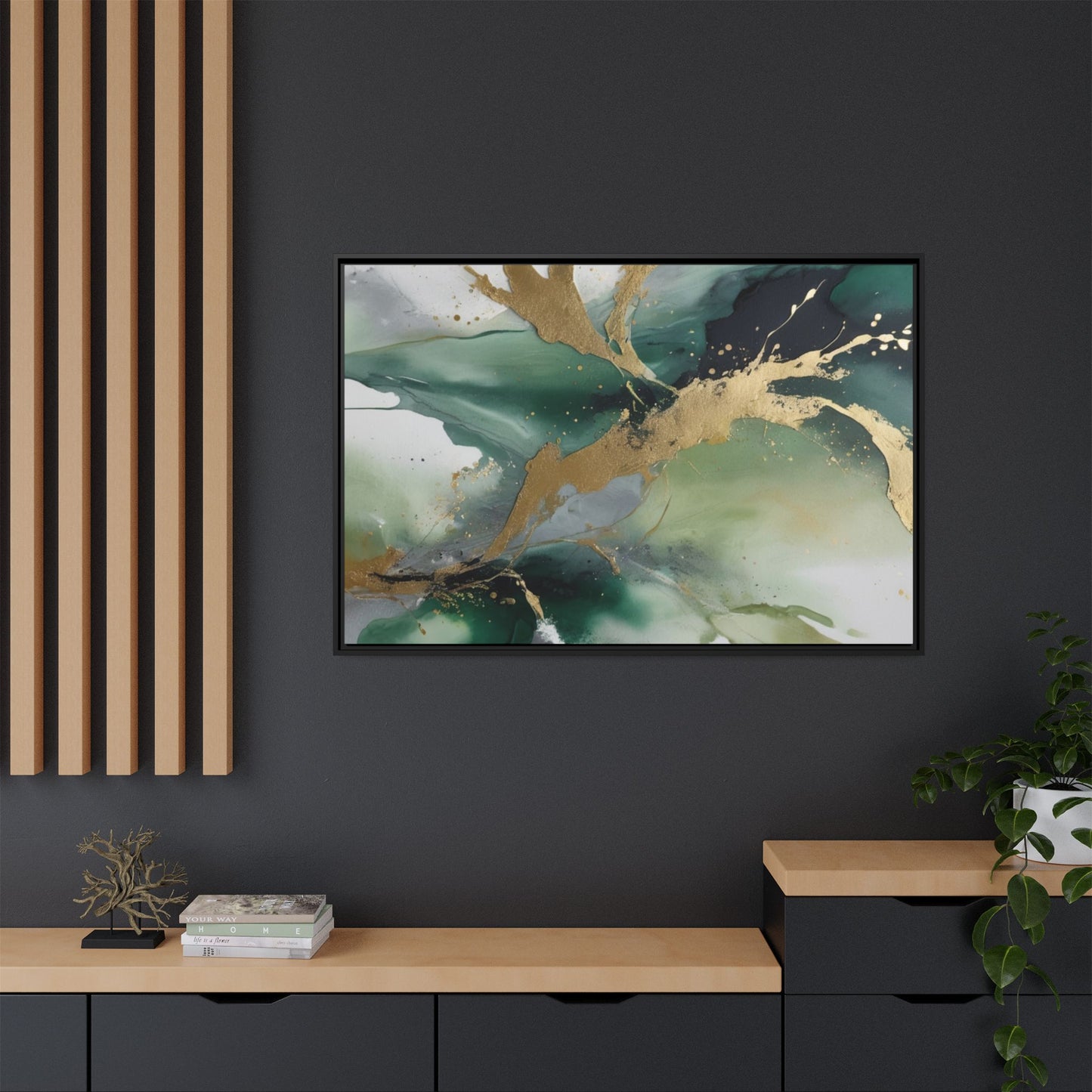 Elegant Abstract Framed Canvas Wall Art - Multi-Color Gold Accents