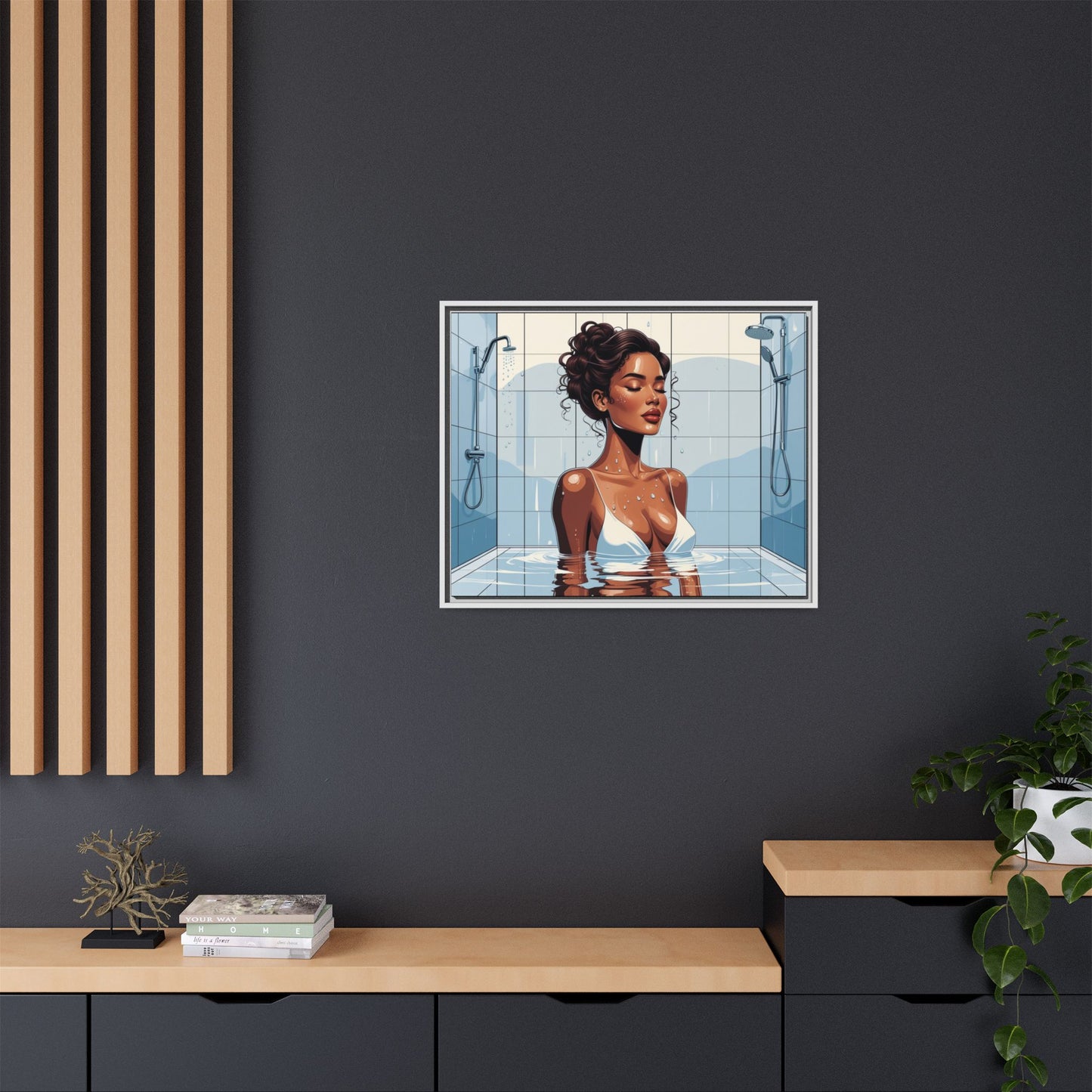Serene Bathing Woman Canvas Art - Framed Multi-Color Wall Decor