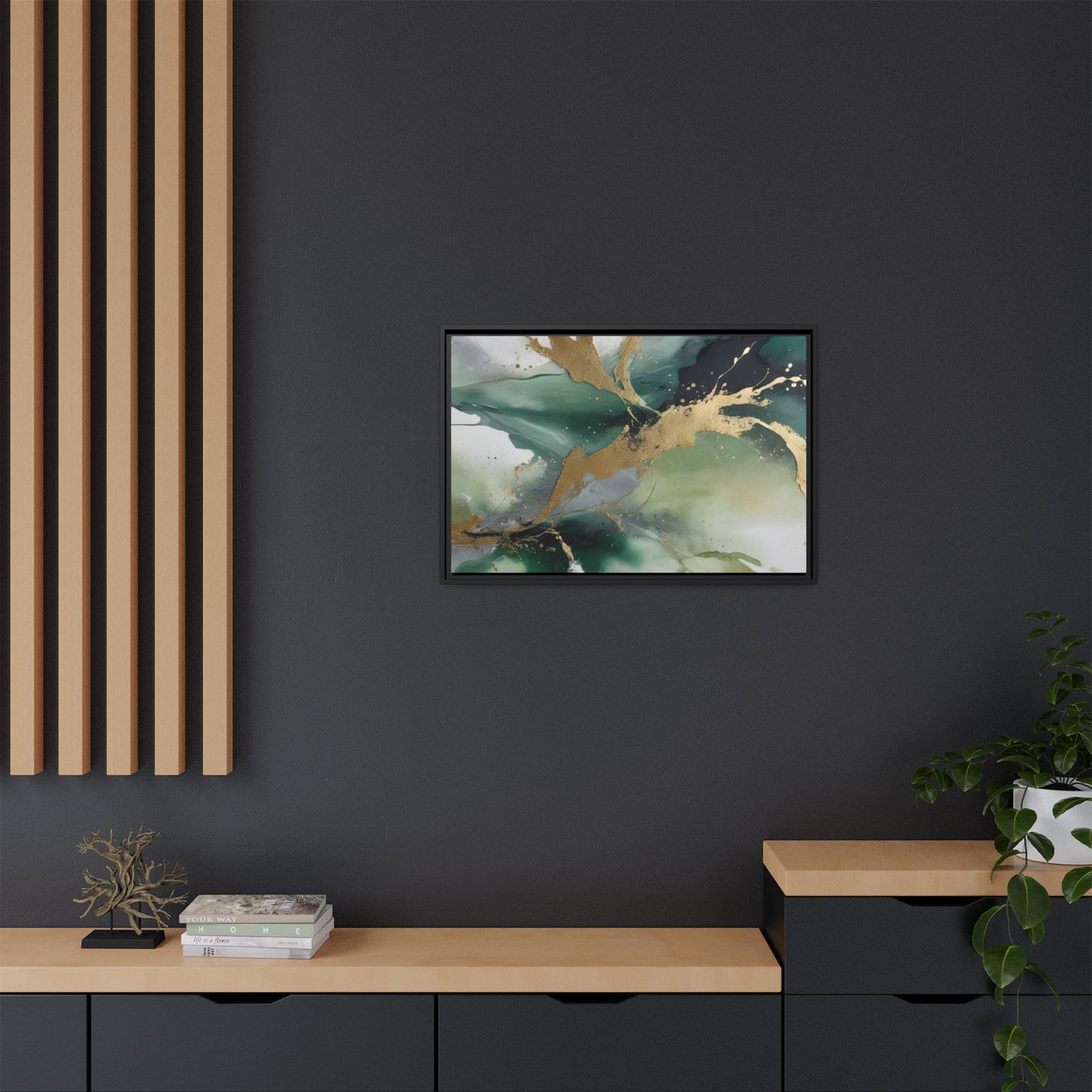 Elegant Abstract Framed Canvas Wall Art - Multi-Color Gold Accents